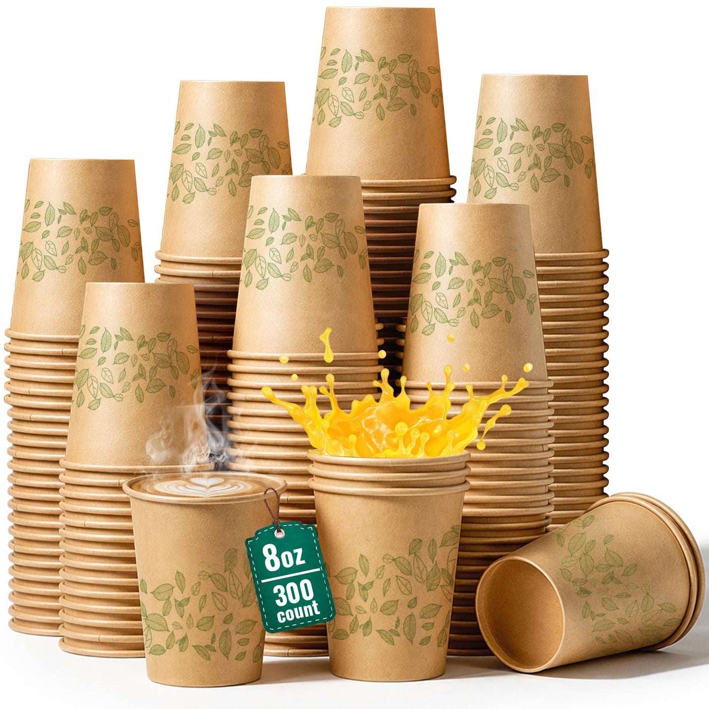Biotakeware 8oz 300Count Compostable Paper Cups, Plant-Based Disposable Coffee Cups with PLA Lining, Perfect for Hot & Cold Drinks, Coffee, Party, Office & Daily Use