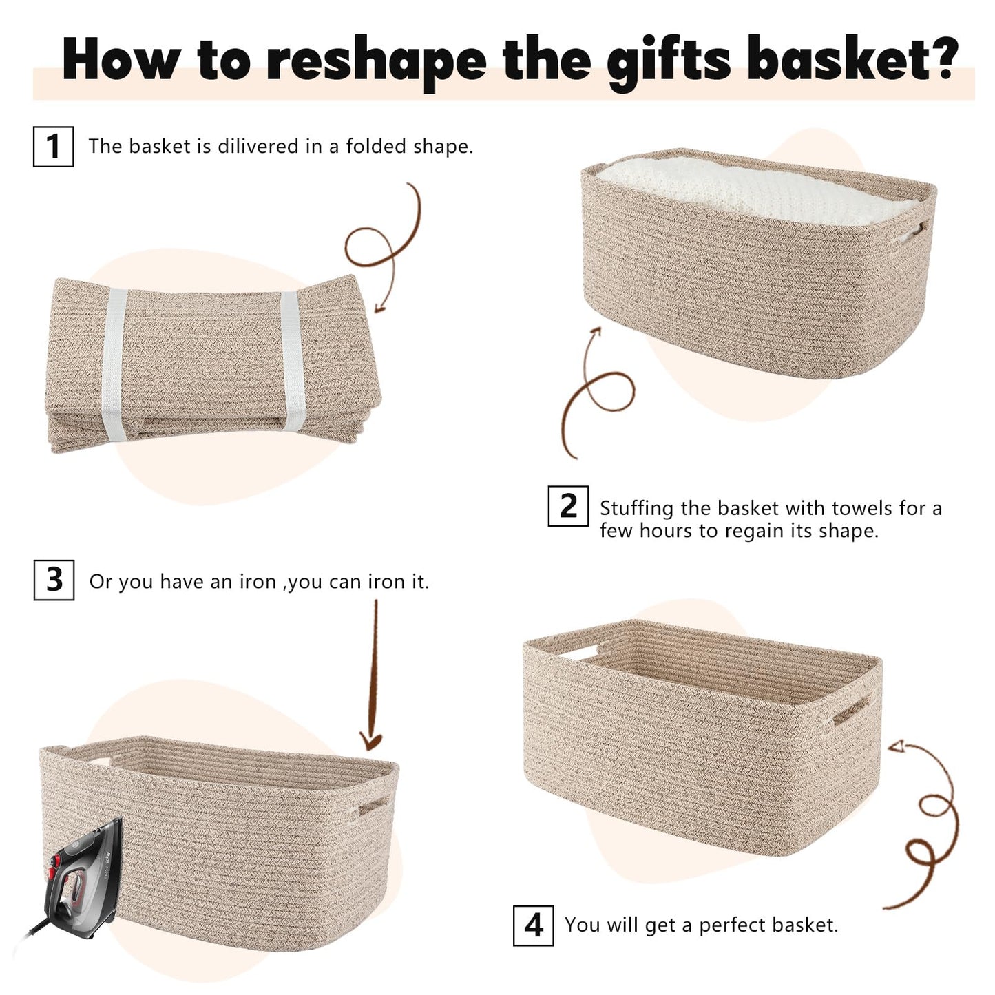 OIAHOMY Storage Basket for Shelves, Closet Cube Storage Bins Baskets for Clothes Blanket Towels, Baby Nursery, Toy Baskets Box, Woven Rope Basket, 17.72 * 12.99 * 7.87 IN, 2 Packs Brown