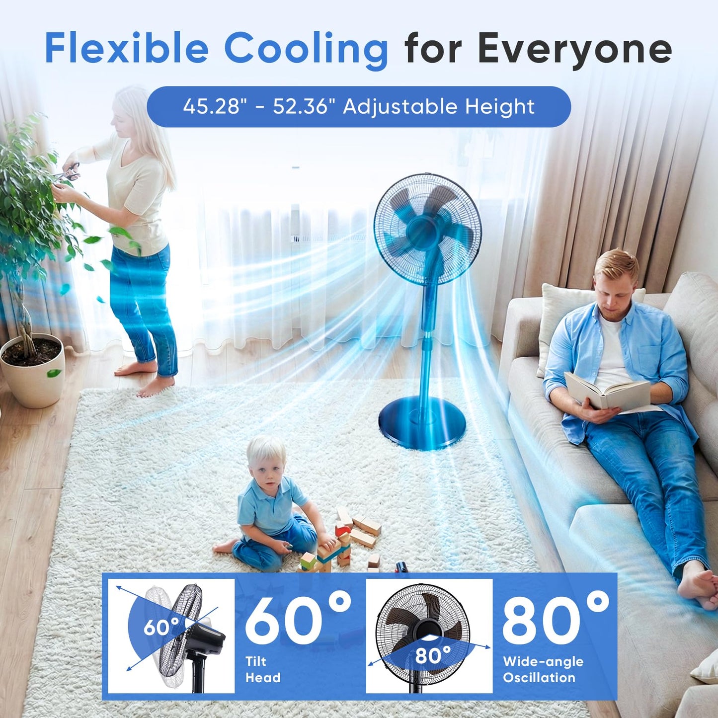NEWBULIG 17" Pedestal Fans with Remote, Oscillating Standing Fan with 3 Speed & 3 Model, Quiet Timer Stand Up Fan for Indoor, Bedroom, Living Room, Adjustable Height & Tilt Head, Easy Assembly