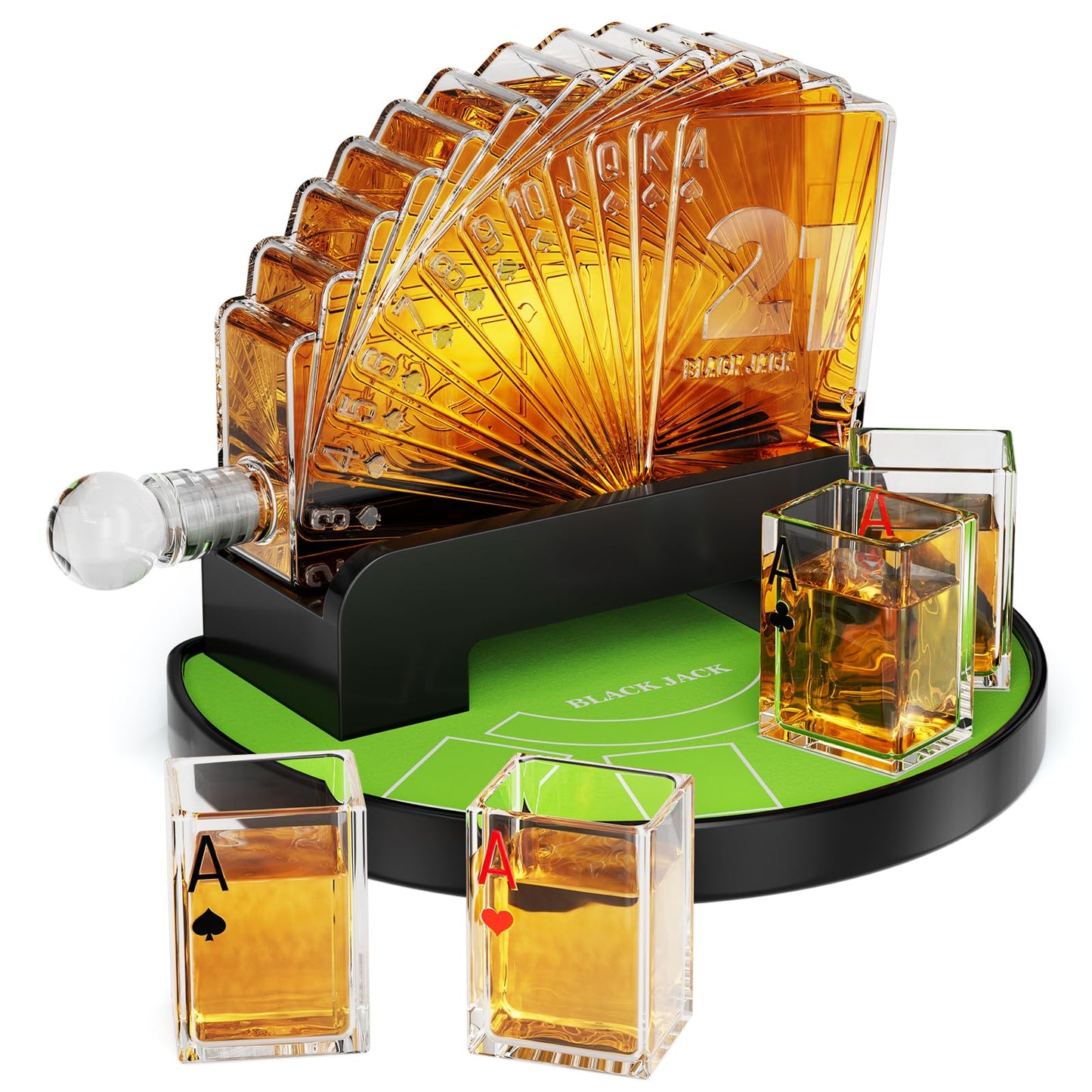 Kollea Blackjack Whiskey Decanter Set, 37.2 Oz Whiskey Decanter with 4 Glasses, Casino Style Decanter for Liquor, Funny Christmas Birthday Gifts for Men Dad, Him, Poker Blackjack Game Night Essentials
