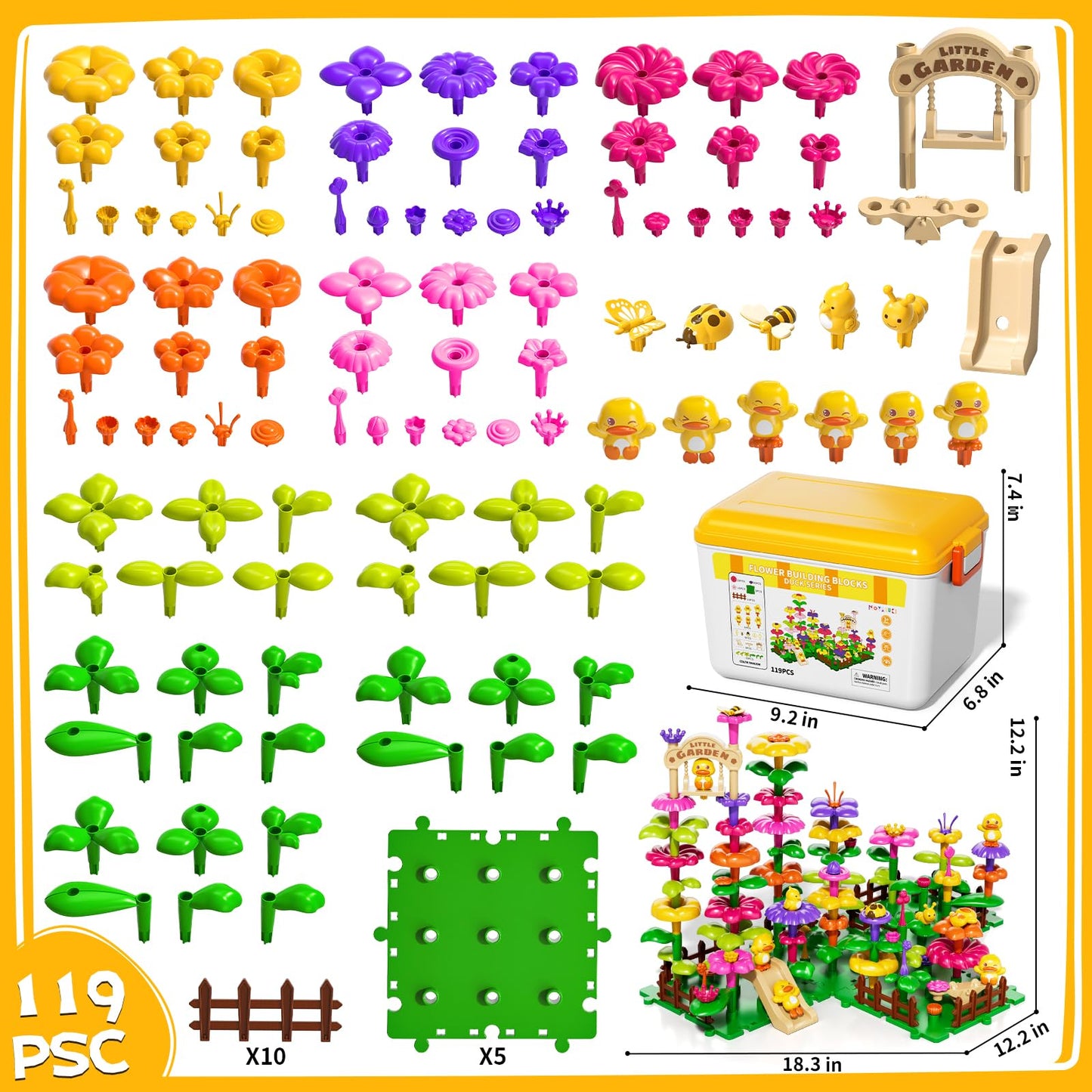 Flower Garden Building Toys for Toddler 3 4 5 6 7 Years Old, DIY Stacking Toys with Storage Box, Kids STEM Preschool Educational Toy, Christmas Birthday Gift for Girls Ages 3-5
