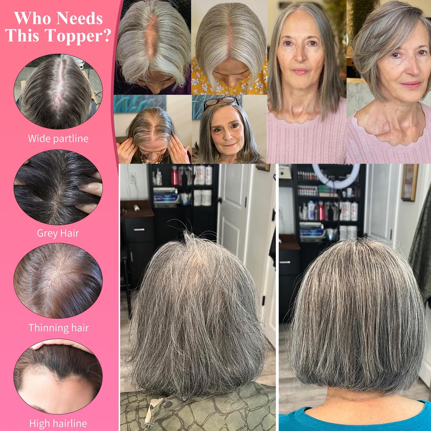 Uaismewow Hair Toppers for Women Real Human Hair Grey Hair Toppers Clip in Hair Toppers Human Hair Remy Hair Toppers for Women with Thinning Hair Real Human Hair 10inch Hair Toppers for Women
