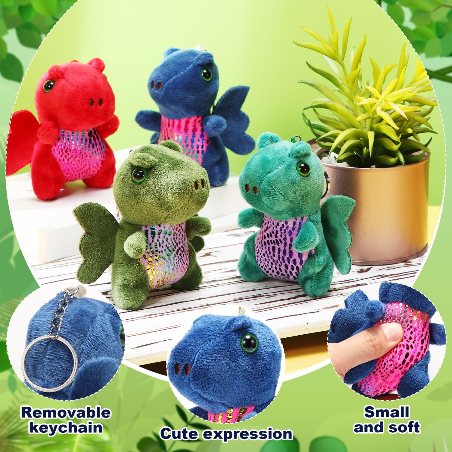 Siifert 12 Pcs Plush Dragon Stuffed Animals Bulk Cute Dinosaur Stuffed Keychain Adorable Dragon Plushie for Boy Girl Birthday Carnival Christmas Party Stocking Stuffers (Dark Color,Lovely Style)
