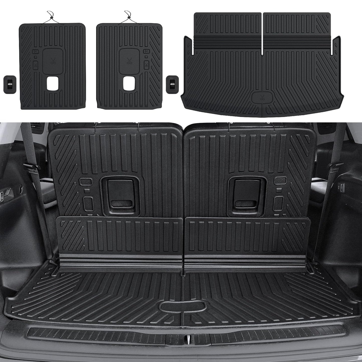 HOUCLEMIC Cargo Mat for 2021-2025 2026 Jeep Grand Cherokee L, All Weather TPE Rear Cargo Liner Trunk Mat with 3rd Row Seatback Cover for Jeep Grand Cherokee L Accessories