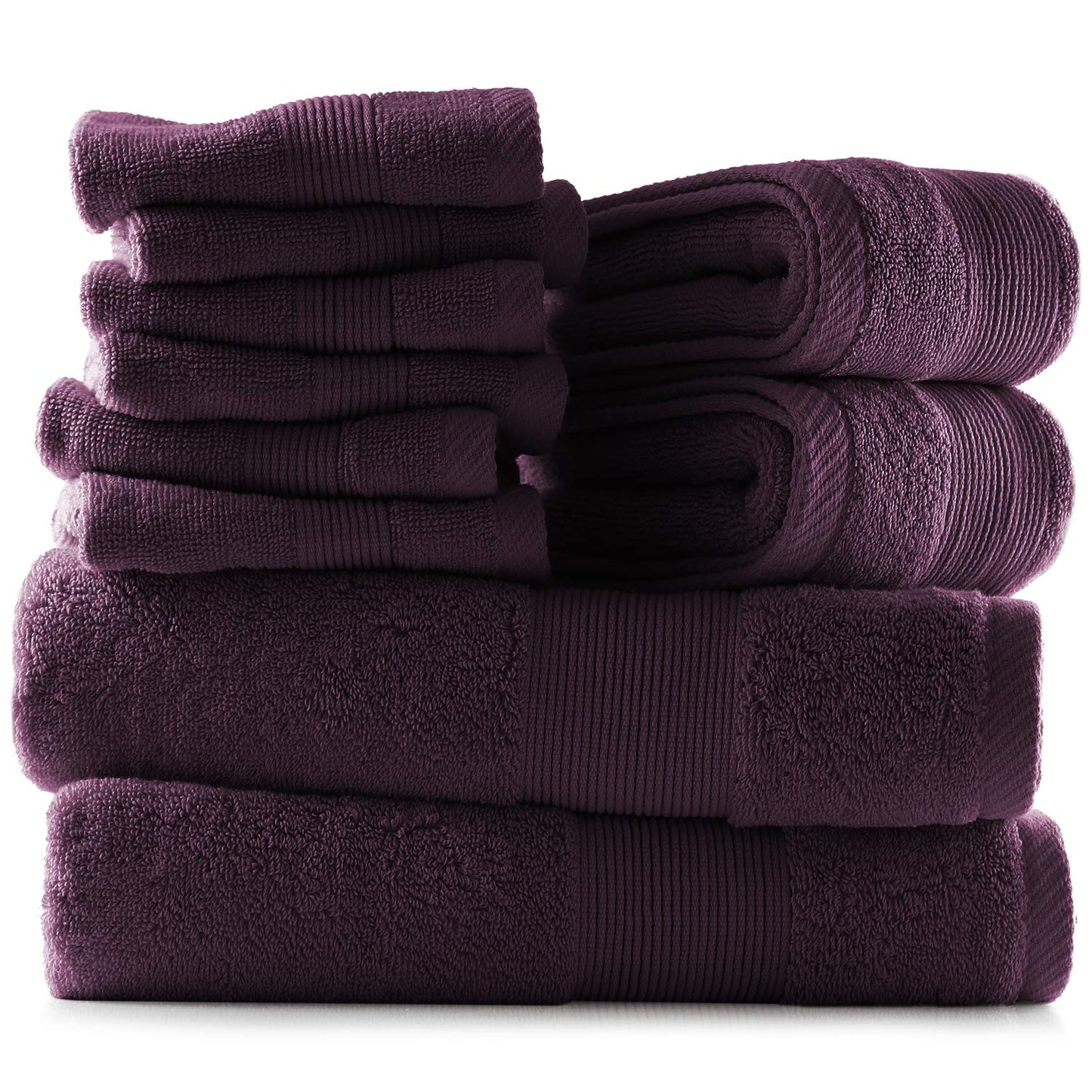Hearth & Harbor Bath Towels for Bathroom - 100% Ring Spun Cotton Luxury Bathroom Towels - Ultra Soft & Highly Absorbent, Bath Towels Set of 10 - Purple Eggplant