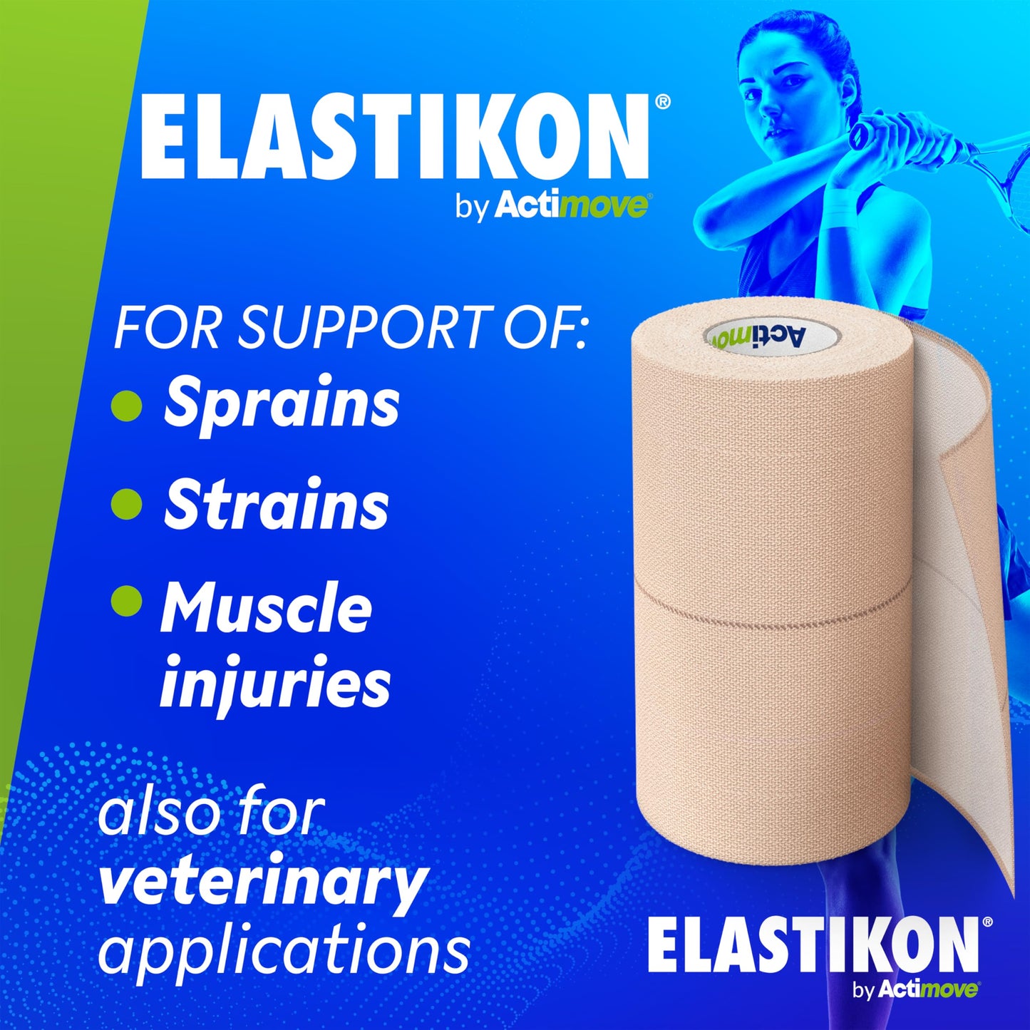ELASTIKON by Actimove Soft Cotton Elastic Tape, Provides Mid-Level Compression and Support for Sprains, Strains, Muscle Injuries, Strong Adhesion - 4 in x 2.5 yd, 6 Rolls