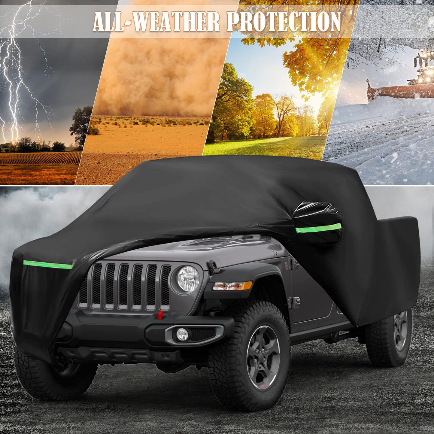 Waterproof Car Cover Compatible with 2019-2025 Jeep Gladiator, 6 Layers All Weather Jeep Gladiator Car Covers with Zipper Door for Snow Rain Dust Hail Protection