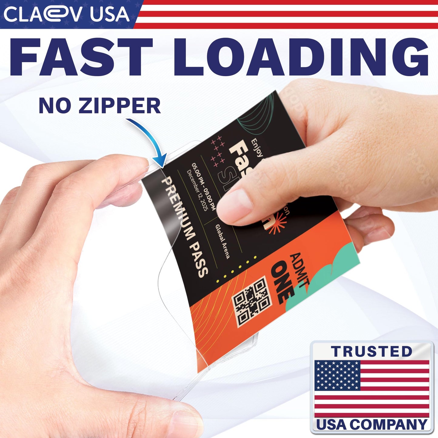 Claev - Horizontal Flexible and Tear Resistant Card Protector - Clear, 4x3 Inch, 250 Pack - Large Easy Open Plastic ID Name Badge Holders for Conferences, Conventions, Offices & Schools