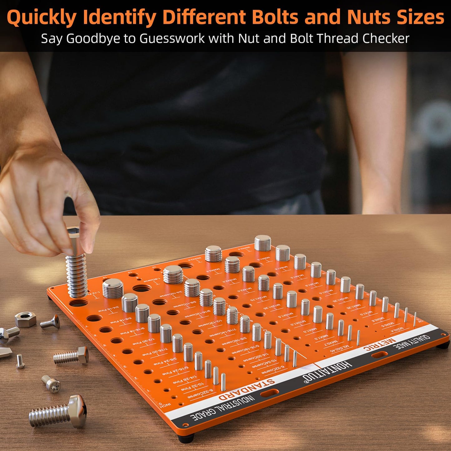 54 Nut and Bolt Thread Checker Standard and Metric,Bolt Size and Thread Gauge with 22 Standard & 24 Metric Bolt & 8 Drill Bit Gauge,Bolt and Nut Identifier Gauge