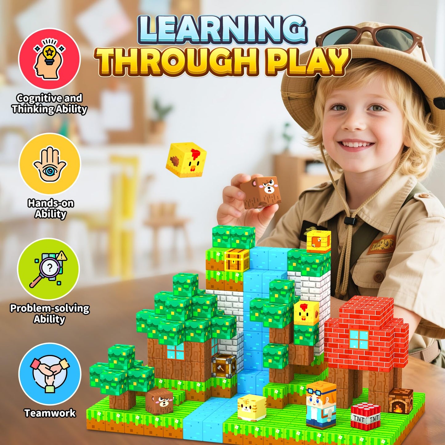 150 PCS Magnetic Blocks Toddler Toys, Magnetic Tiles Building Toys Blocks Forest Set for Kids Aged 3+, STEM Sensory Outdoor Toys Birthday Gifts Classroom Must Haves for Toddler Boys Girls 3 4 5 6 7 8