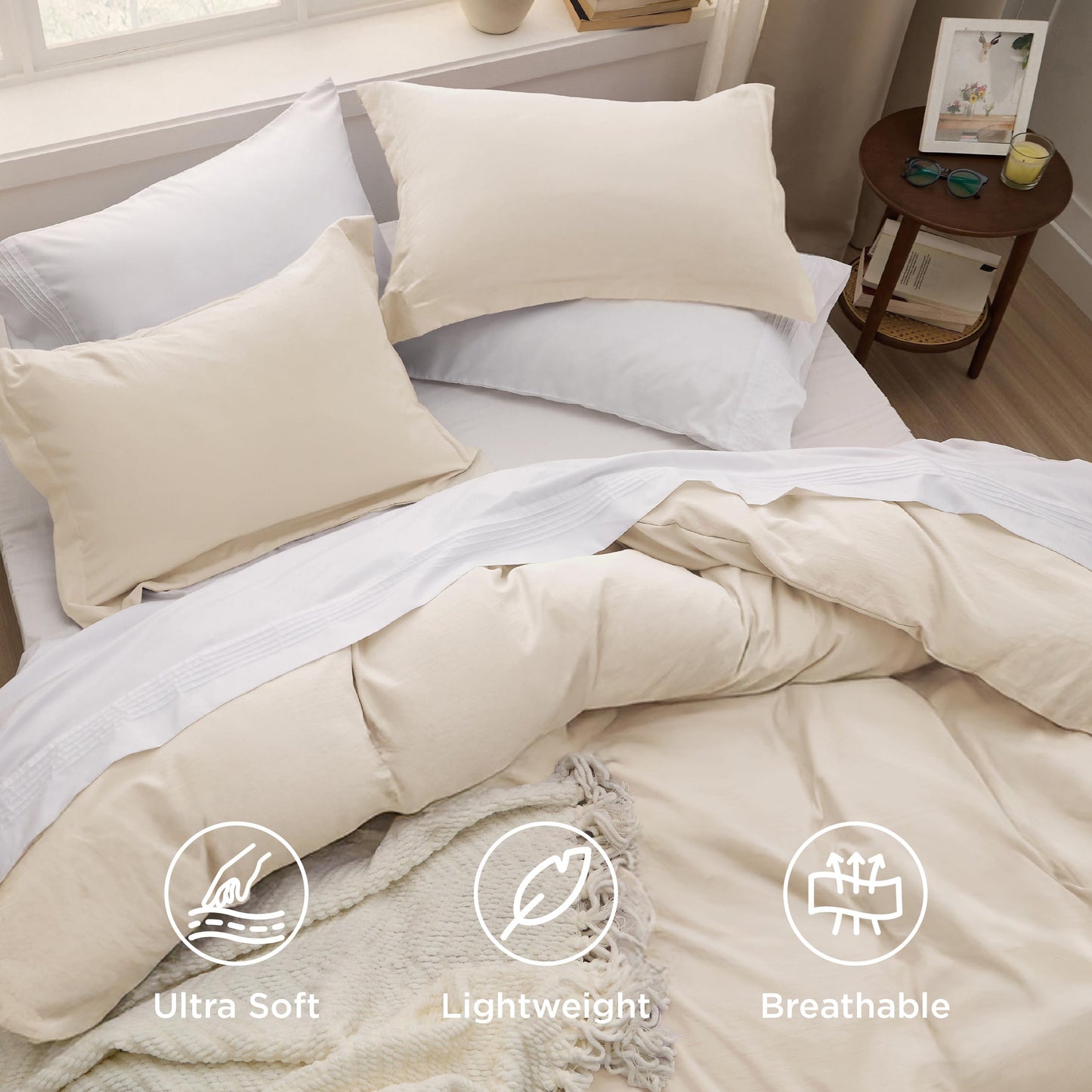 Bedsure Cream Oversized King Duvet Cover - 3 Pieces Prewashed Cotton-Like Polyester Extra Soft Bedding Set, Includes 1 Duvet Cover 120x98 Inches with Zipper Closure & 2 Pillow Shams, No Comforter