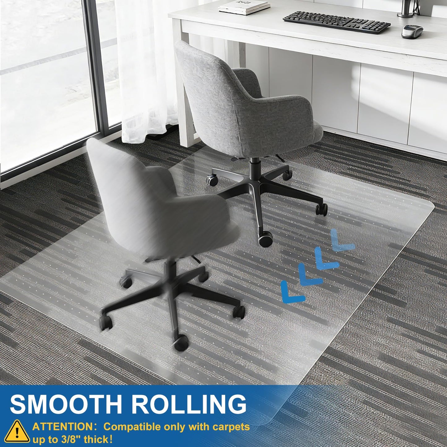 Chair Mat for Carpet, YOOMAYA 46" x 60" Office Chair Mat for Carpeted Floors, Easy Gliding Under Desk Carpet Protector, Slip Resistant Heavy Duty Plastic Floor Mat for Home, Gaming, Study Room (Clear)