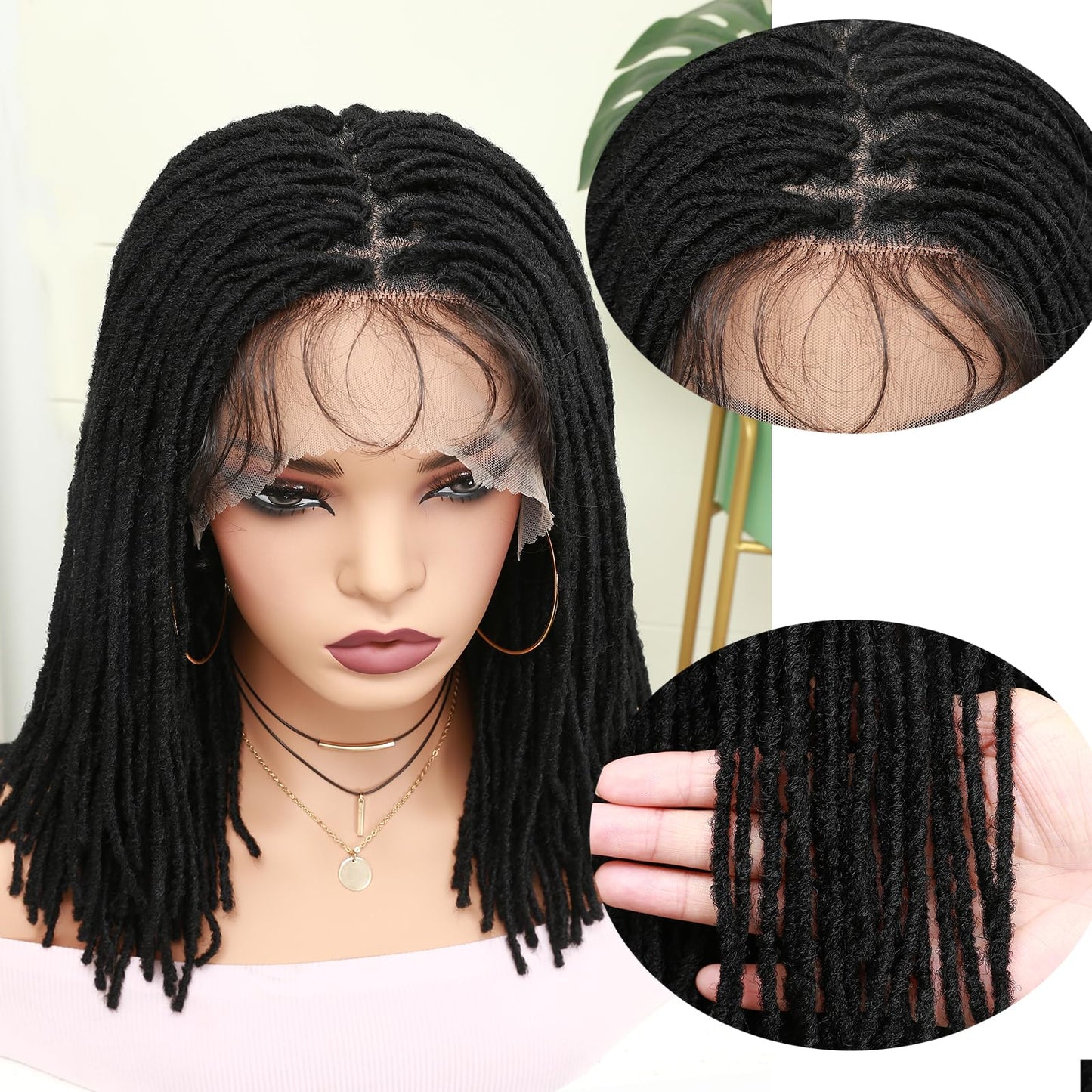 Lady Miranda Full Lace Dreadlock Wig with Baby Hair Pre Plucked Knotless Square Part Faux Locs Wig Braided Wigs for Black Women Full Double Lace Wig Dreadlocks Crochet Hair for Black Women