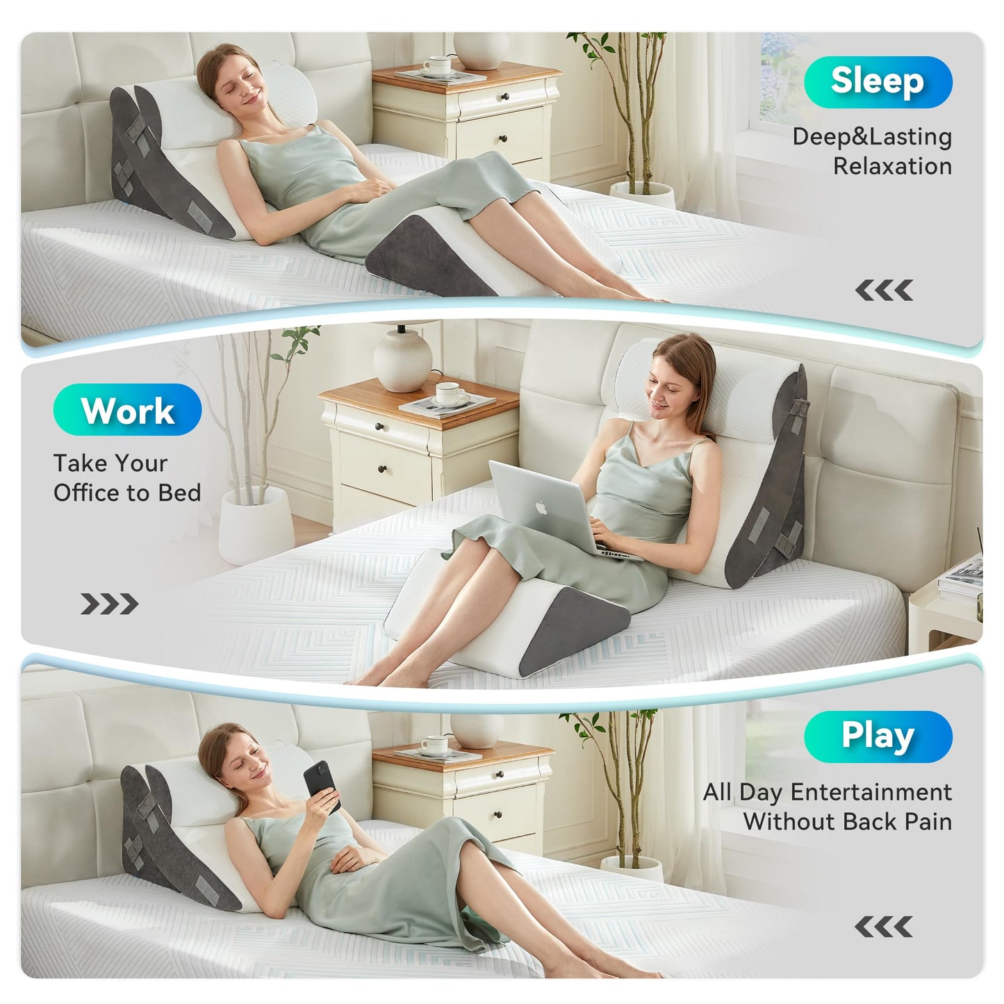 BDEUS 4PCS Bed Wedge Pillow Post Surgery, Orthopedic Sleeping Wedge Pillow Set for Back, Neck and Leg Pain Relief, Acid Reflux, GERD, Memory Foam Support Pillows for After Surgery, White