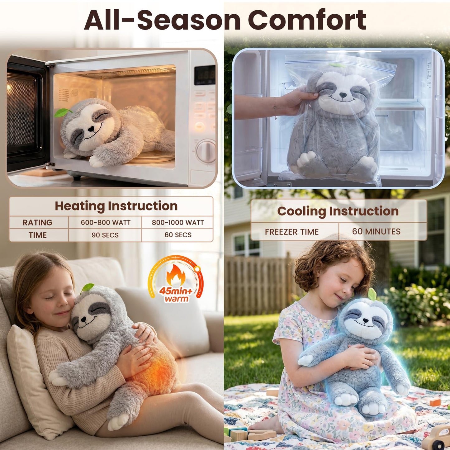 Mewaii 4 Lbs Weighted Stuffed Animals with Heating Pad- Heavy Belly & Limbs, 20" Sloth Heated Plush for a Realistic Hug, Super Soft Fluffy Plush Toy for Kids
