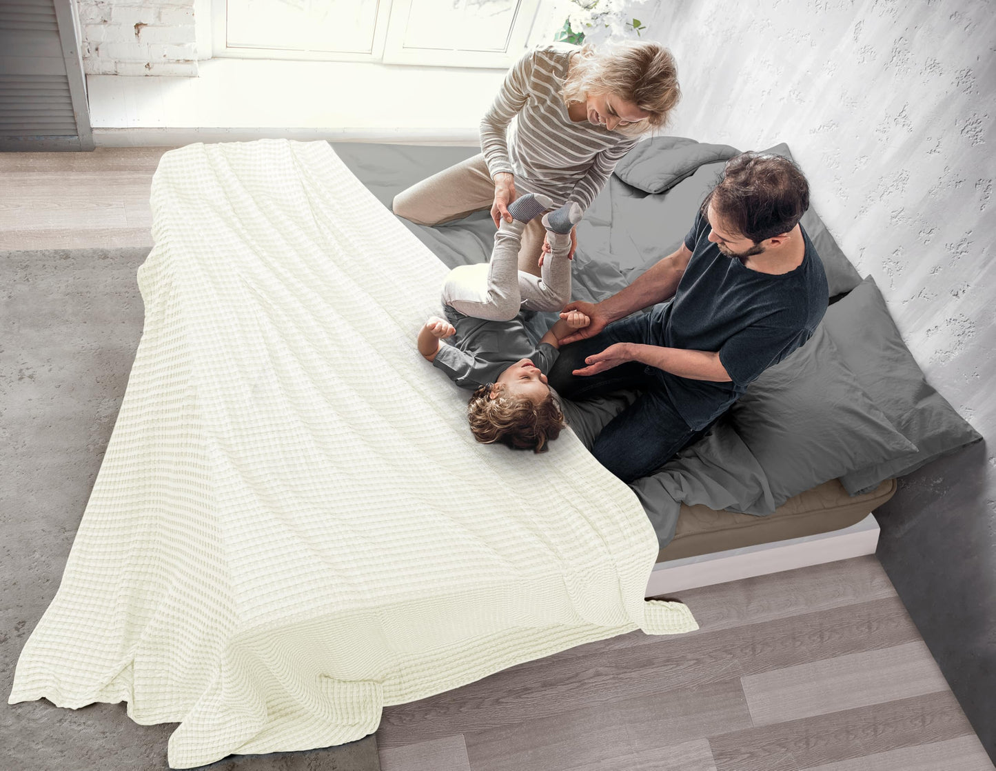 Utopia Bedding 100% Cotton Waffle Weave Blanket King Size for Bed - Lightweight, Breathable Summer Blankets Soft and Cozy, Gifts for Women Home Room Decor (Ivory, 90x108 Inch)