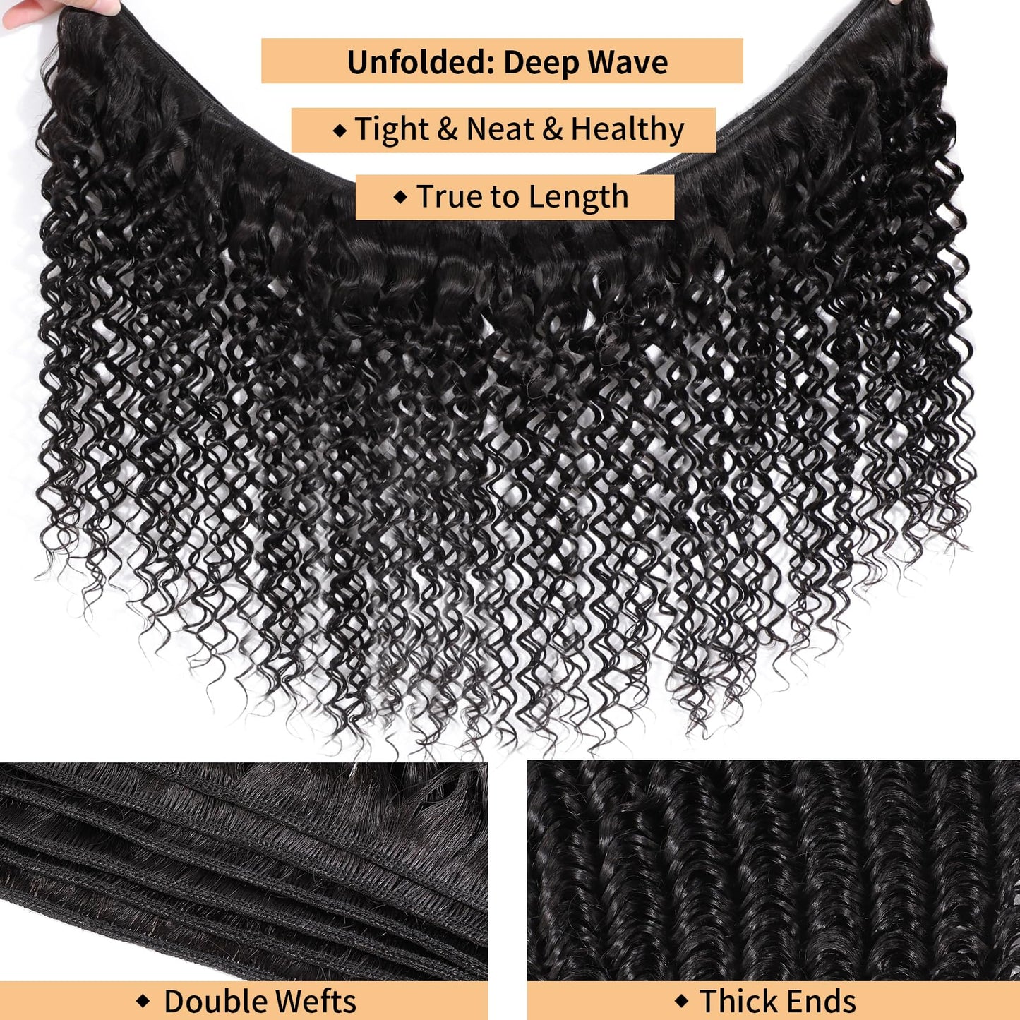 msVenus 12A Deep Wave Bundles Human Hair 16 18 20 Inches, 100% Unprocessed Indian Human Hair Bundles Wet and Wavy Raw Virgin Hair 3 Bundles Deal Curly Weave Bundles(Natural Color, 16 18 20 Inches)