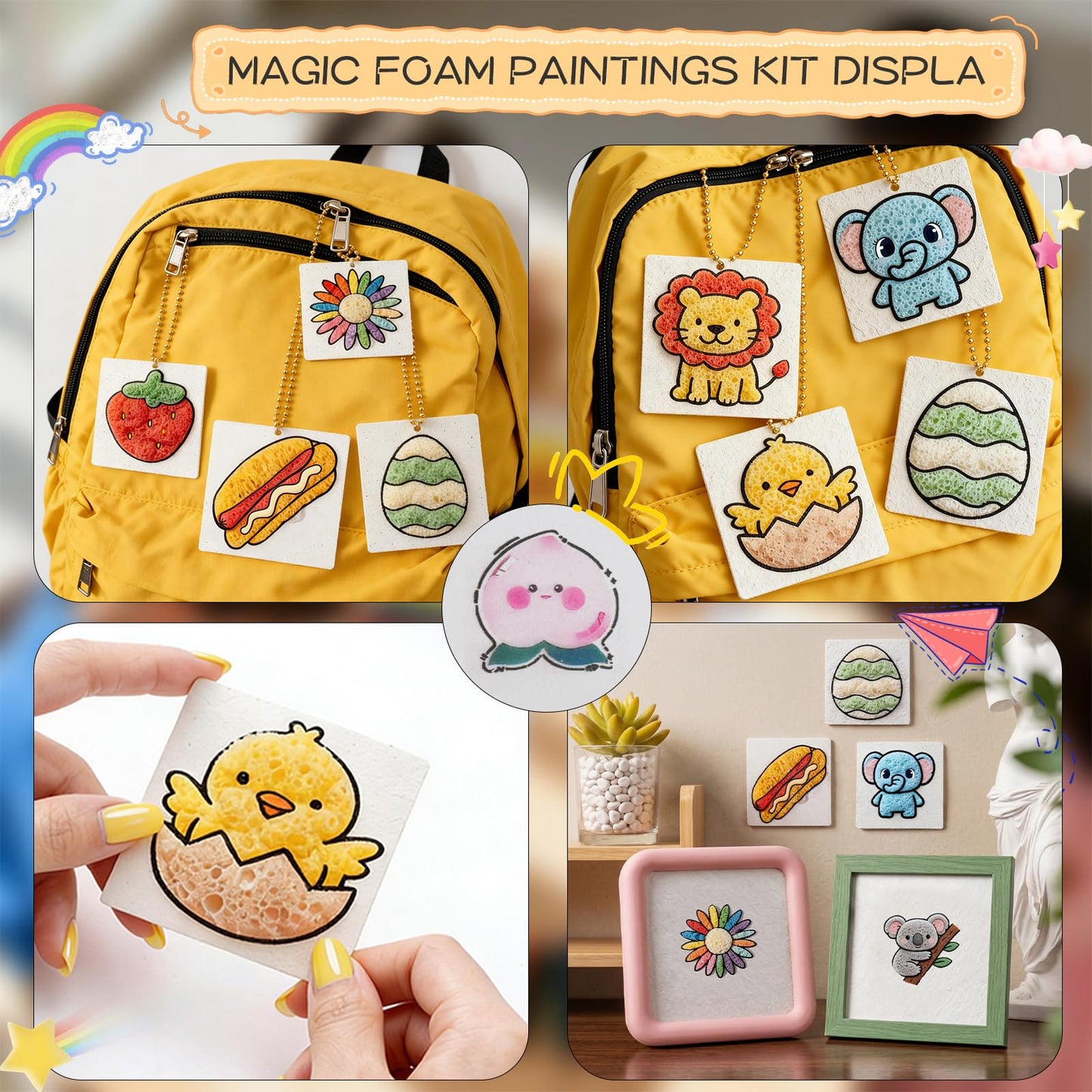 Woplagyreat 72Pcs Magic Foam Texture Painting Kit, 44Pcs Foam Texture Paper, 24 Colorful Brush, 2 Water Brushes, 3D Effect Texture Painting Set, Ideal for Birthday Gifts