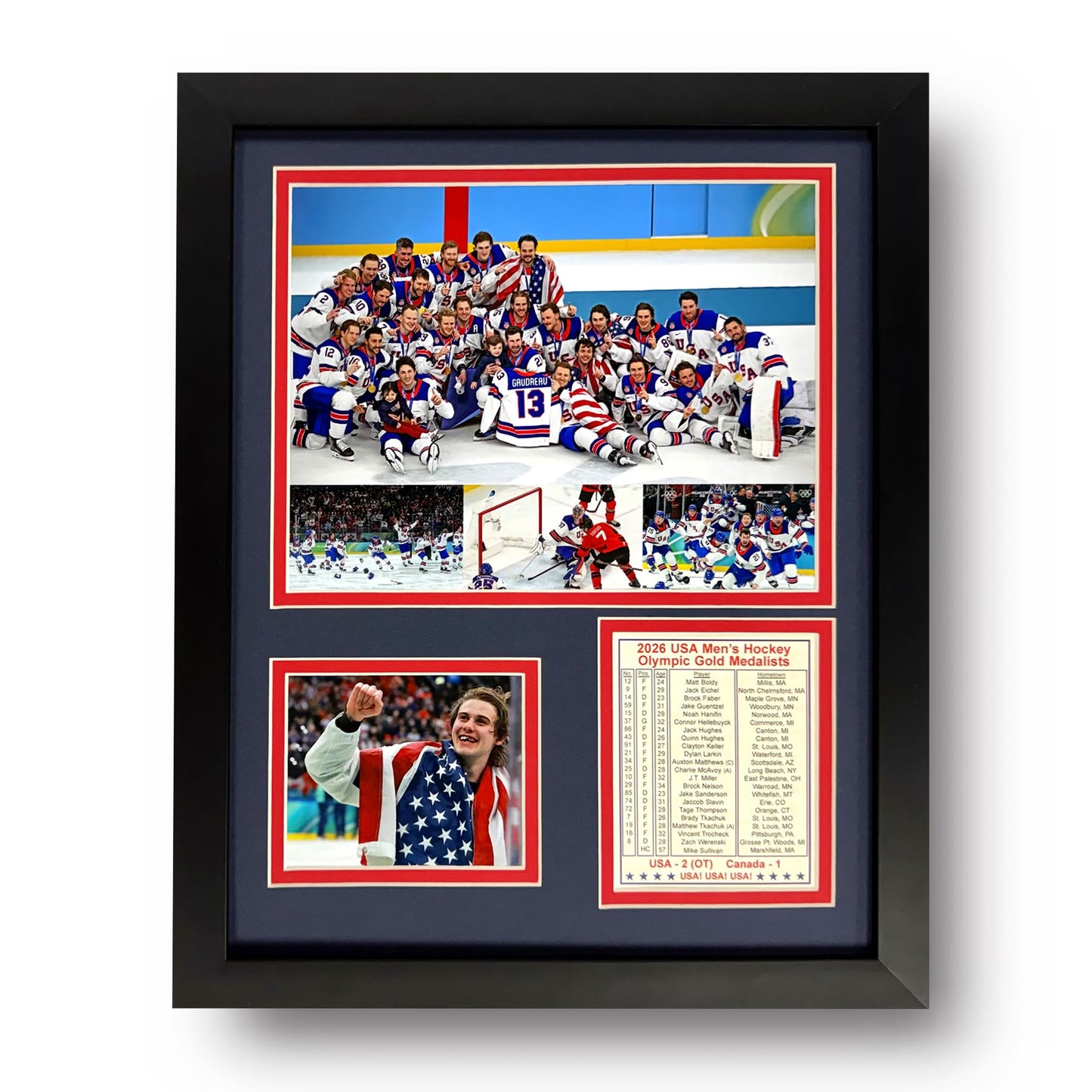 Legends Never Die 2026 USA Hockey Gold Medal Winners | Collectible Winter Olympics Ice Hockey Memorabilia | Framed Picture & Photo Collage Gift, Man Cave Wall Art, Home Decor | 2 Sizes (12"x15")
