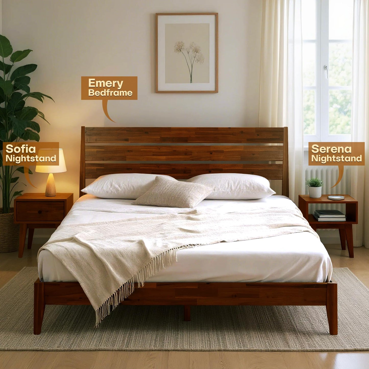Acacia Serena Nightstand/End Table Solid Wood Bed Side Table for Bedroom Living Room College Dorm (Chocolate)