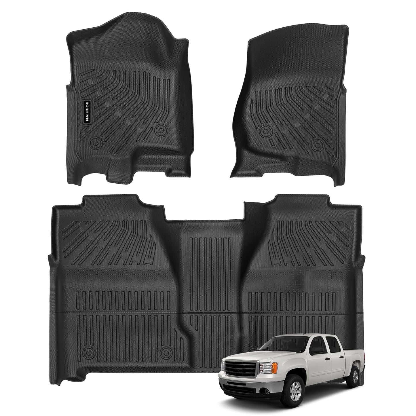 Naibeve Floor Mats for 2007-2013 Chevy Silverado/GMC Sierra 1500 Crew Cab with 1st Row Bucket Seats-All Weather for Silverado/Sierra 2500/3500 2007-2014 Floor Mats Interior Accessories