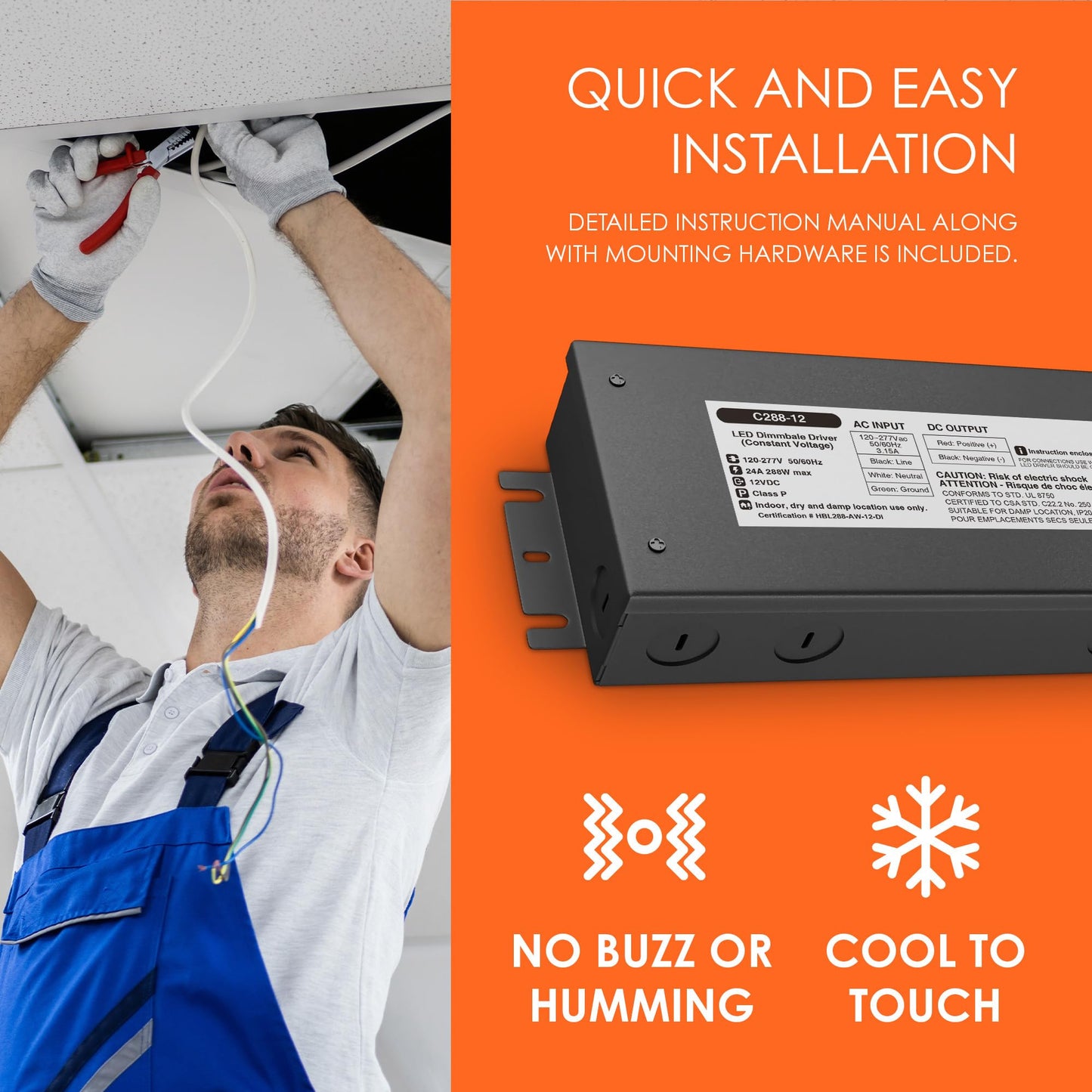 Dysmio 12V DC LED Driver 288W - Quiet Electronic Dimmable Power Supply for LED Strip Lights