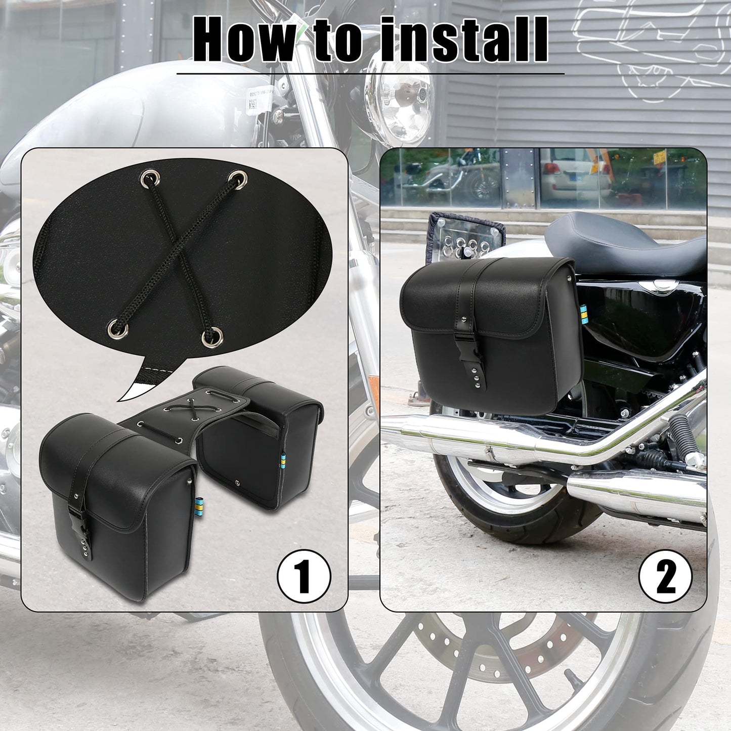 Motoforti Pair Universal Motorcycle Saddlebag Side Tool Bags Cycling Luggage Bag Quick Release Buckles Black 10.24"x4.33"x9.45"