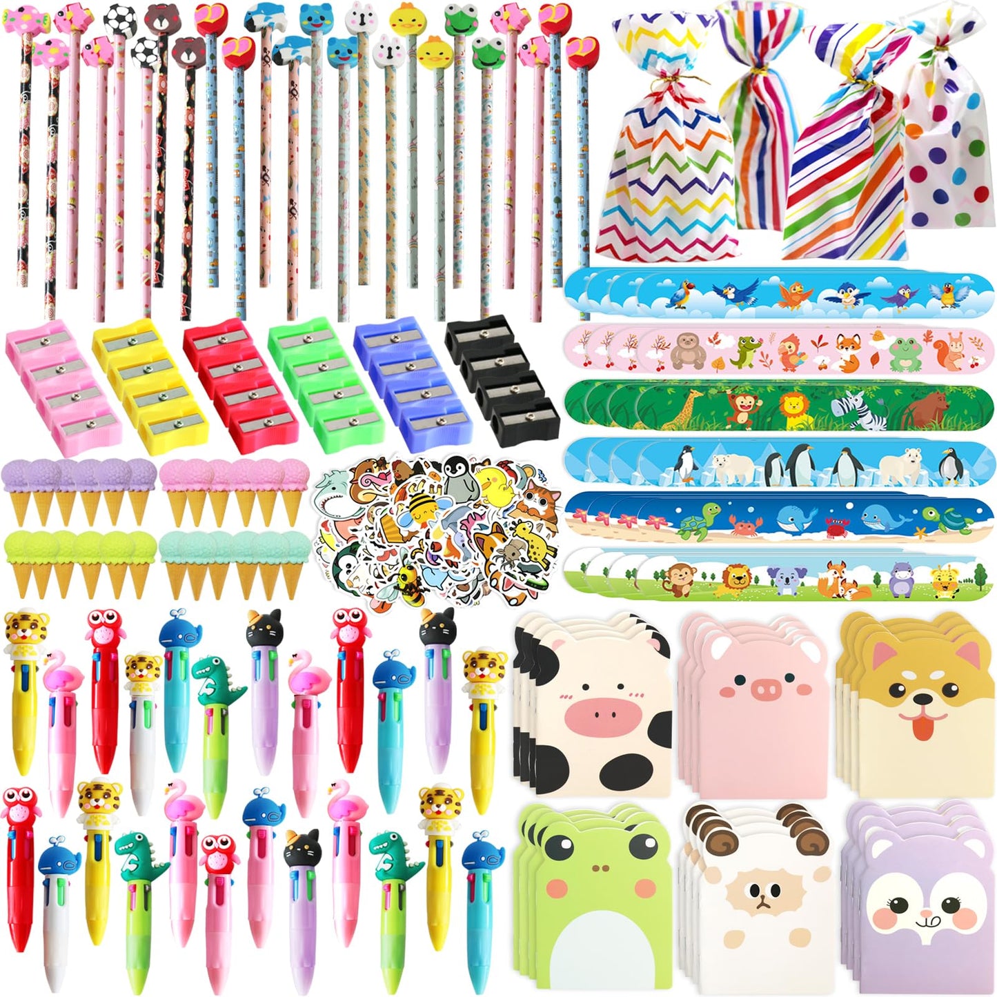 268 Pcs Return Gifts for Birthday,Student Birthdays Gifts from Teacher,Stationery Set Pencil Erasers Notesbook Stickers Ballpoint Pen Knife for Goodie Bag Classroom Gifts Class Rewards Prizes