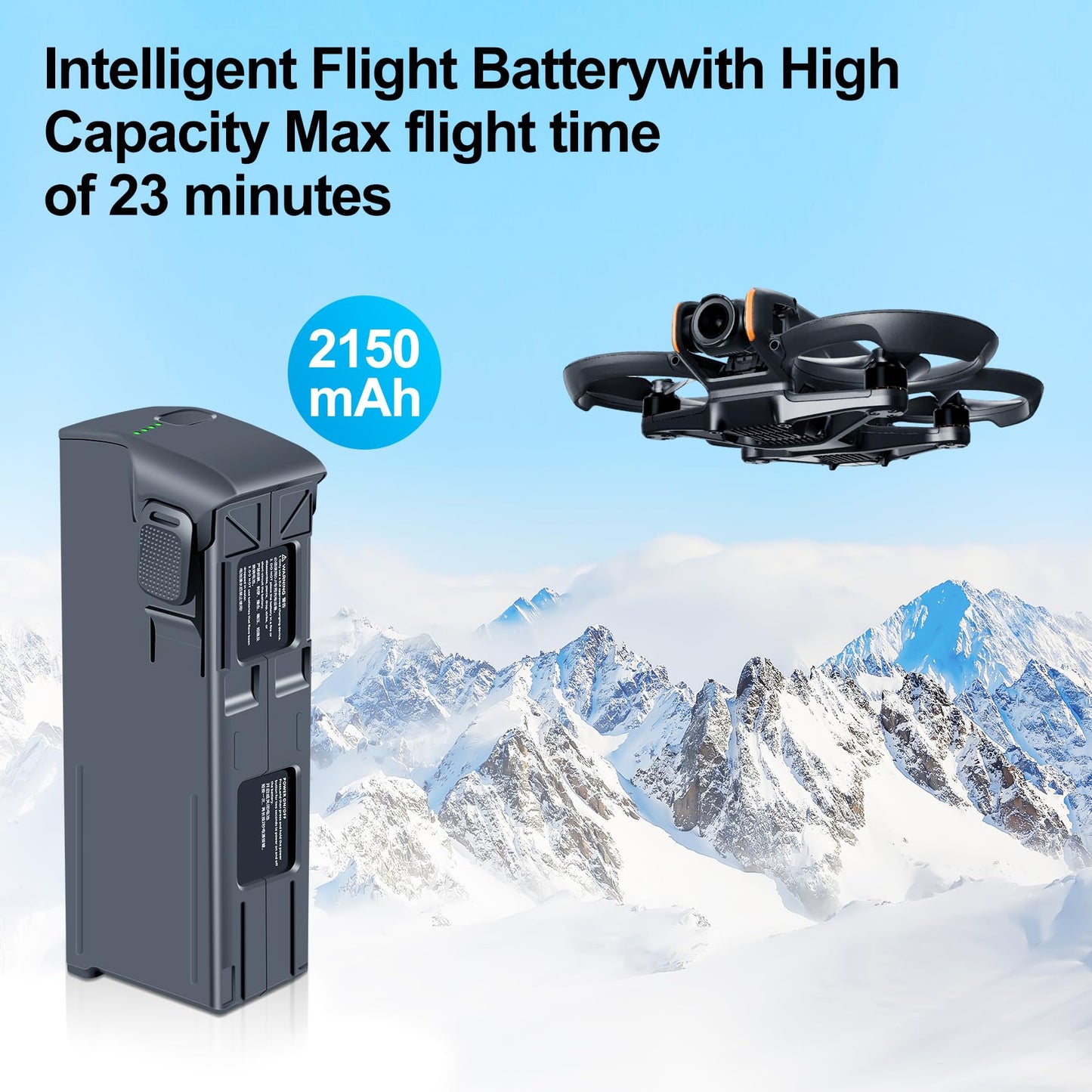 Fantasyo Intelligent Flight Avata 2 Battery Replacement 2150mAh 1 Pack 23 Minutes of Max Flight Time Compatible with DJI Avata 2 Drone
