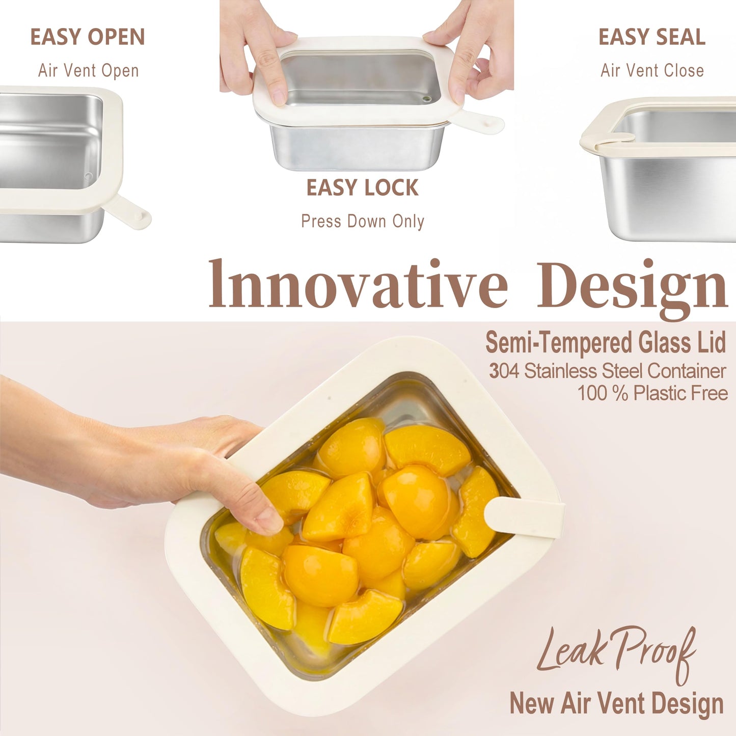 Urban Green Stainless Steel Food Containers with Glass Lid, Airtight Leakproof Stainless Steel Food Storage Container, Salad Bowl in set of 4, Round Shape, Microwave Safe, 100% Plastic Free