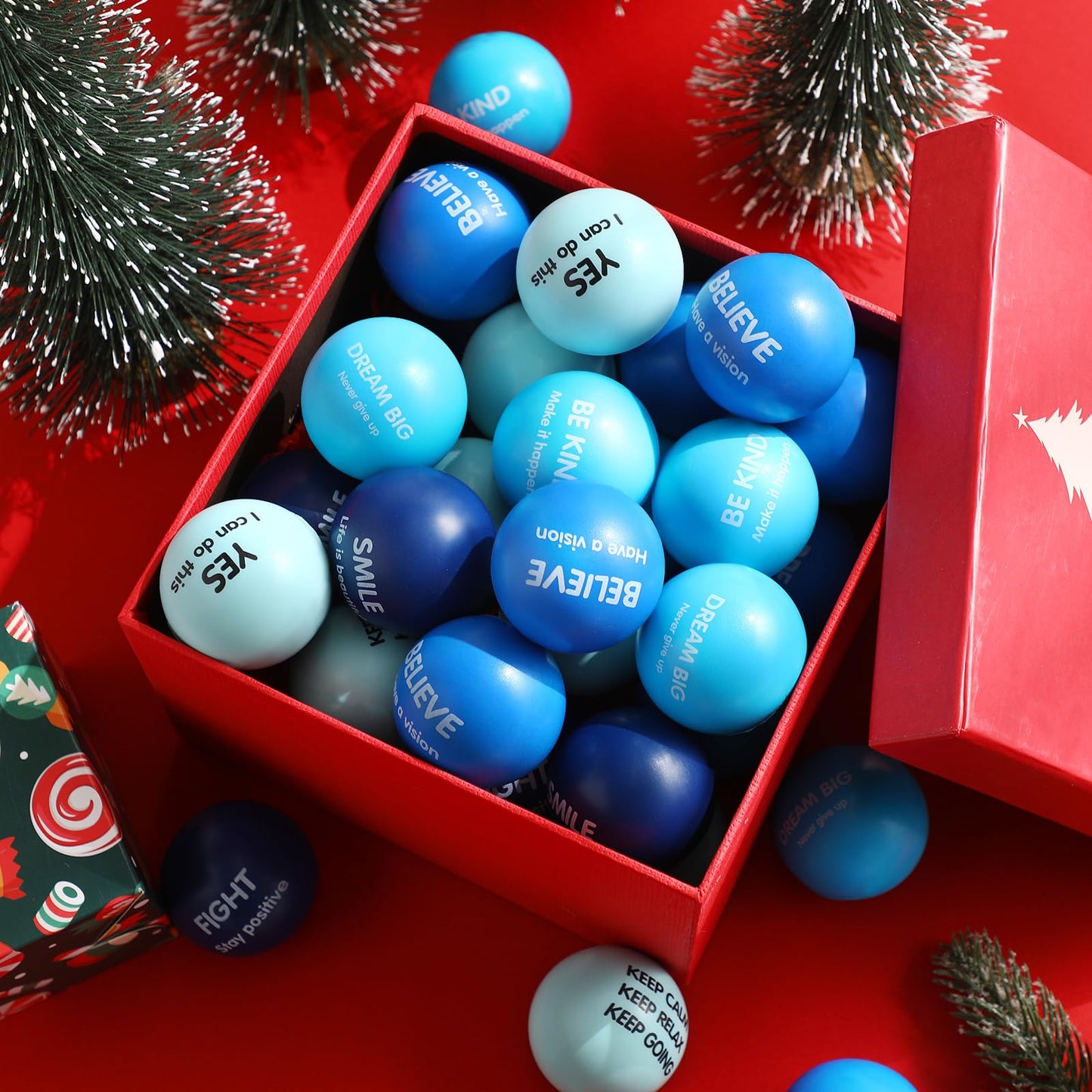 Liliful 48 Pieces Motivational Stress Balls Bulk for Adults Fidget Toys End of The Year Gifts Inspirational Squeeze Balls Employee Appreciation Gift Adult Goodie Bag 2. 2 Inch(Blue)