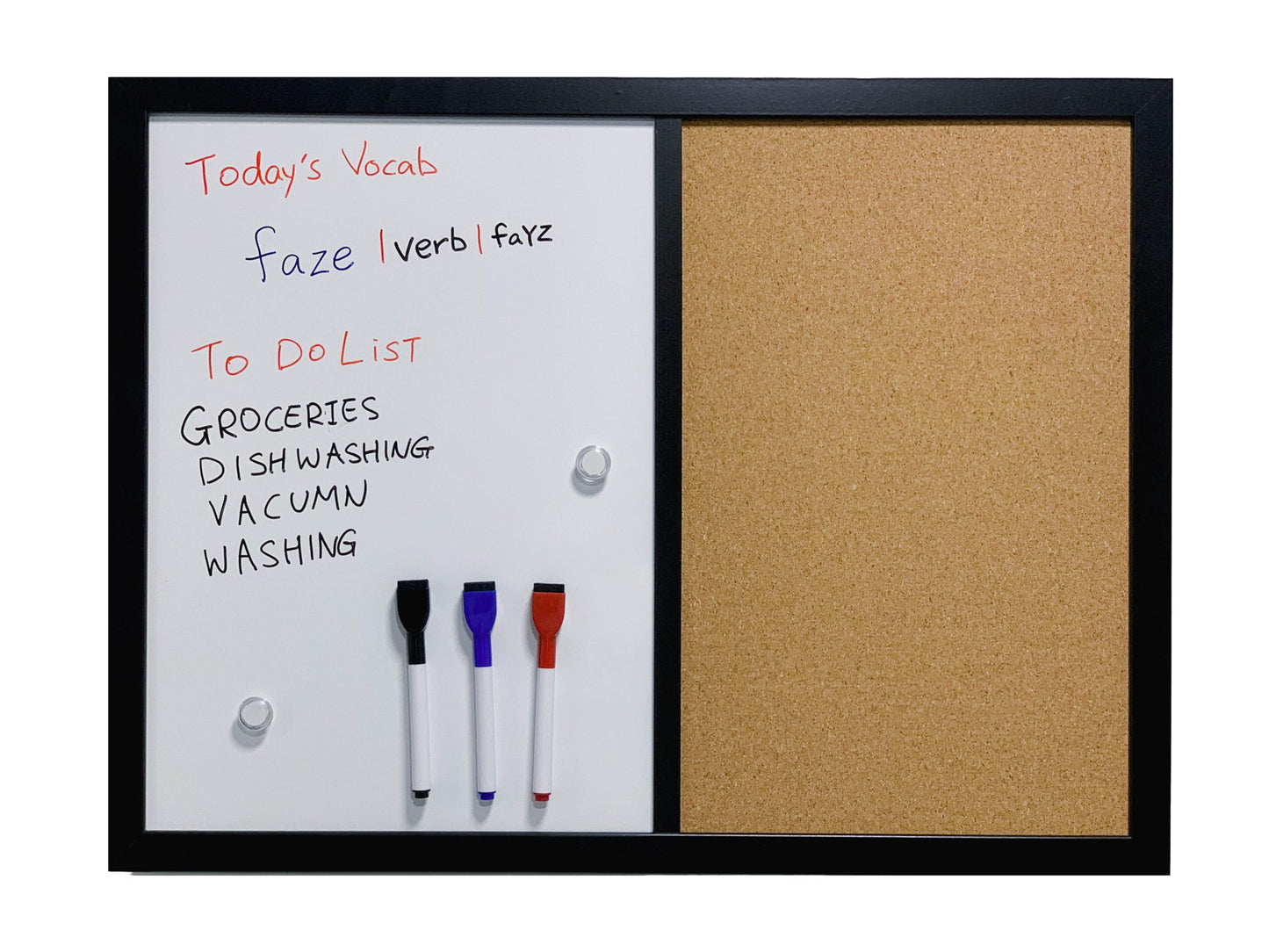 MURIWAI Combination Board Magnetic Dry Erase Board & Corkboard,24''x18'' Combo Board, Black Frame