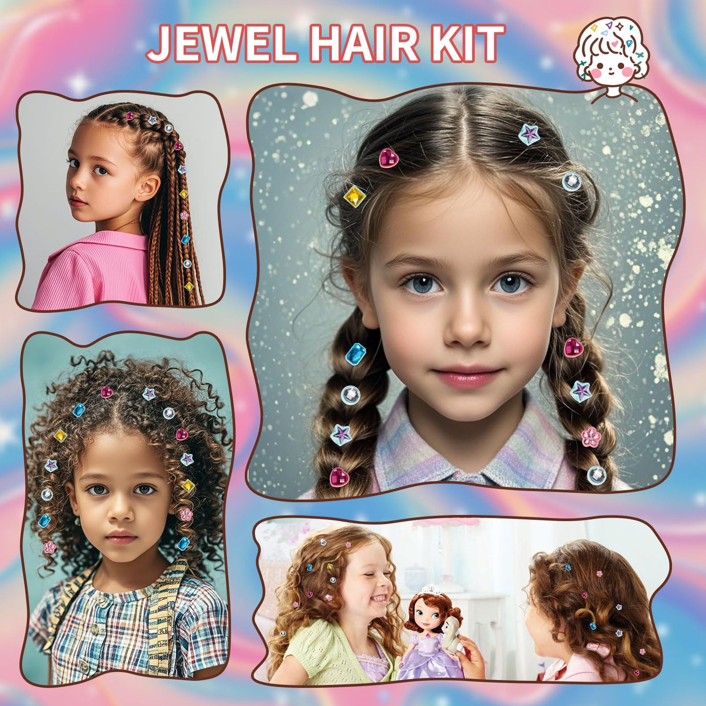 Hair Gem Stamper Kit, Hair Bedazzler Styling Tool with Reusable Rhinestones, Girls Hair Accessories, Birthday Gift Toy for Girls (Pink) (red)