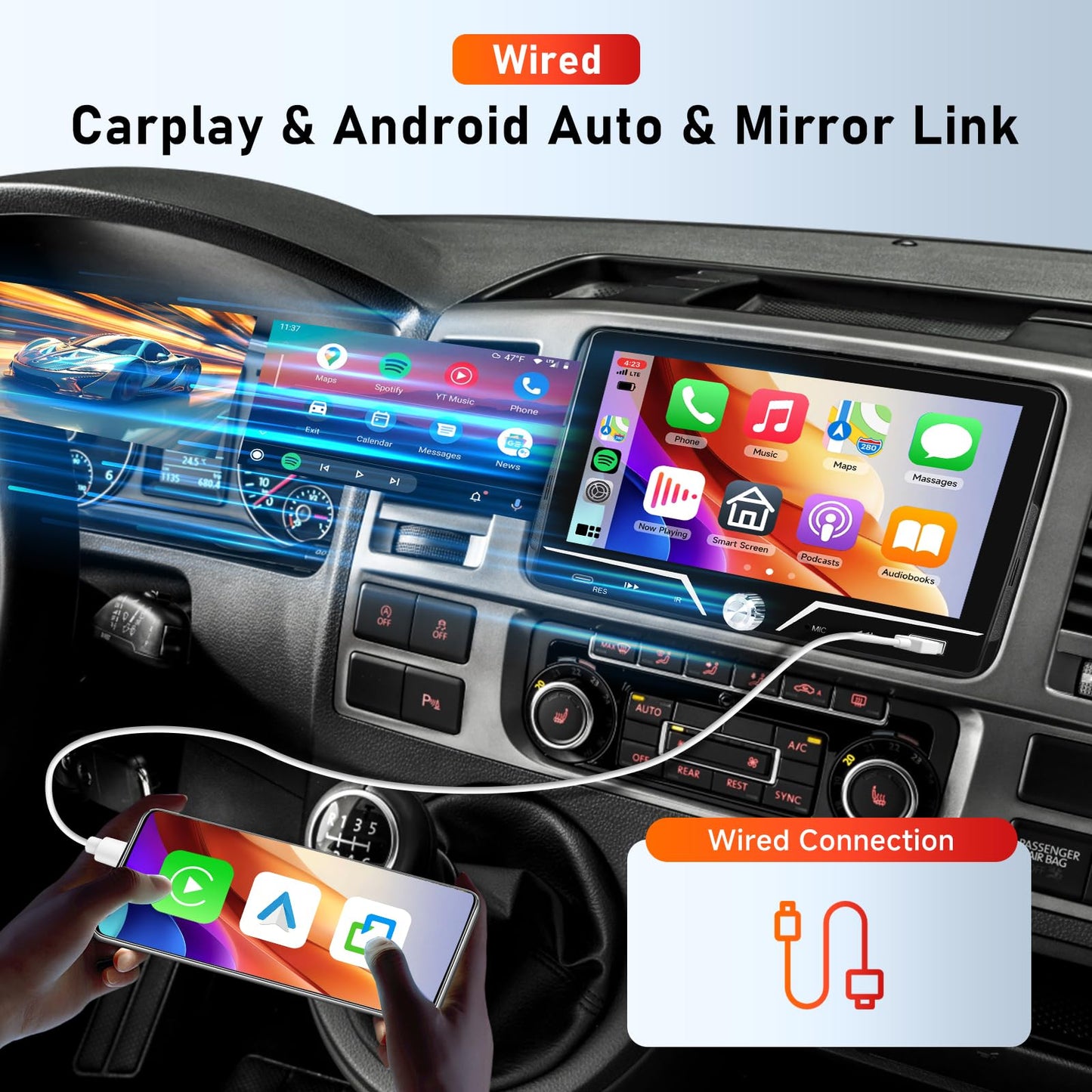Single Din Car Stereo Carplay Android Auto, Driauto 7 Inch HD Touch Screen Car Radio with Bluetooth Single Din Mirror Link FM Radio with Backup Camera EQ, Car Audio Receiver Support USB/Type-C SWC