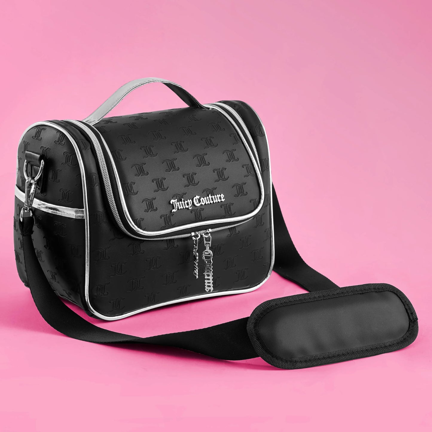 Juicy Couture Insulated Lunch Bag – Stylish Cooler Tote with Adjustable Crossbody Strap, Debossed Logo, Black – Women's Lunch Box Bag for Work, School, Travel