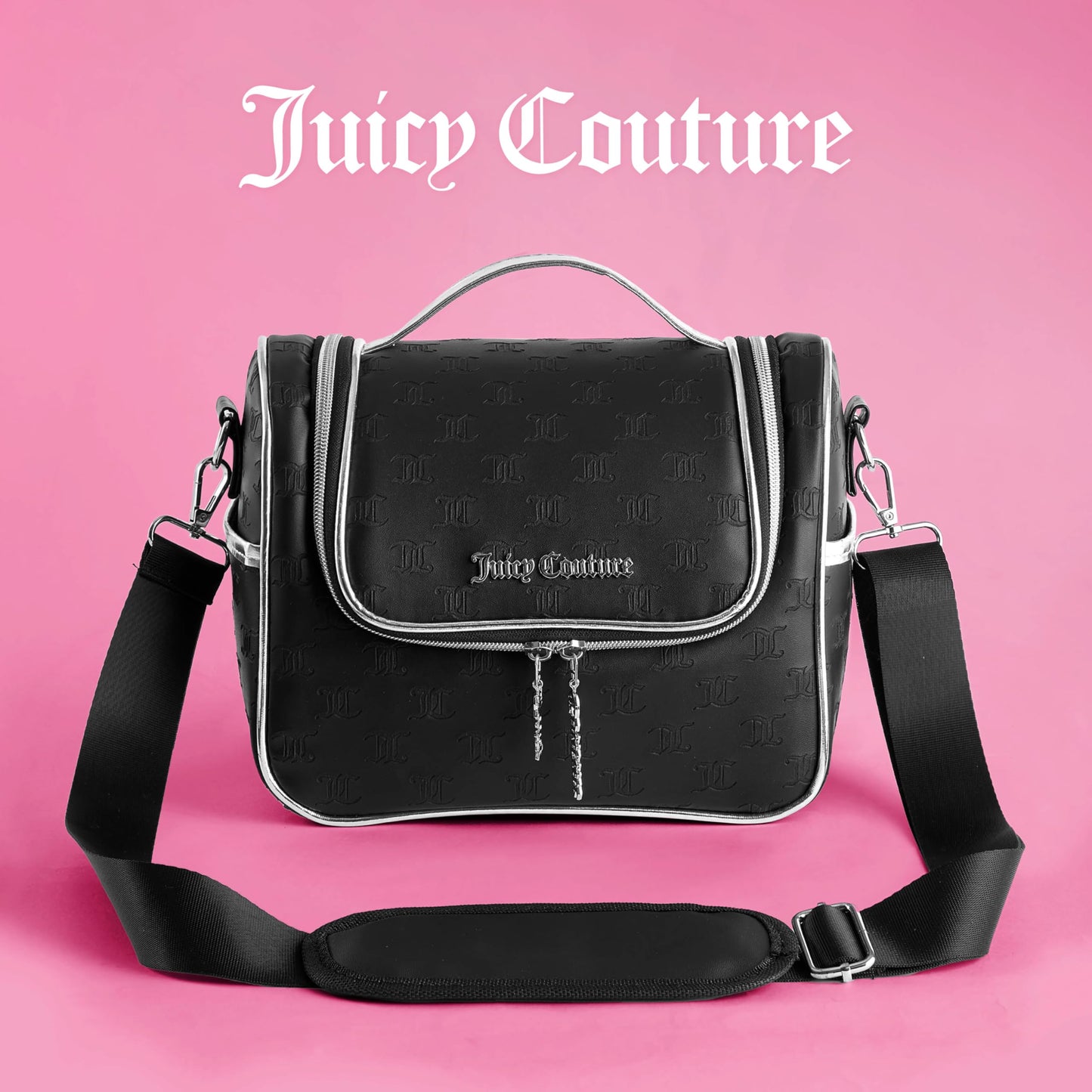 Juicy Couture Insulated Lunch Bag – Stylish Cooler Tote with Adjustable Crossbody Strap, Debossed Logo, Black – Women's Lunch Box Bag for Work, School, Travel