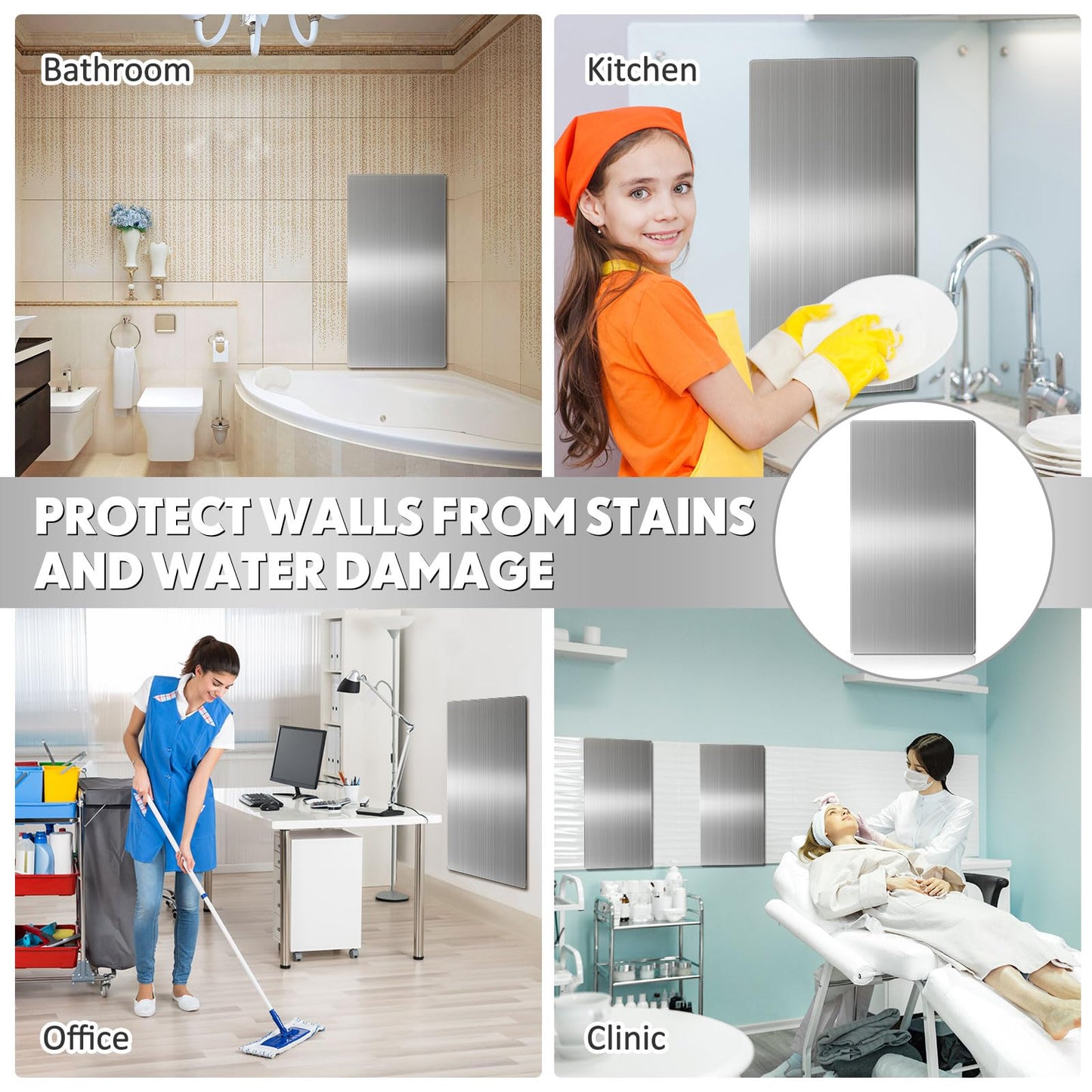 Gisafai 2 Pcs Stainless Steel Hand Dryer Wall Splash Guard 32 x 16 Inch Wall Splash Guard Backsplash Protector Panel with Ultra Strength Adhesive for Bathroom, Kitchen, Restroom