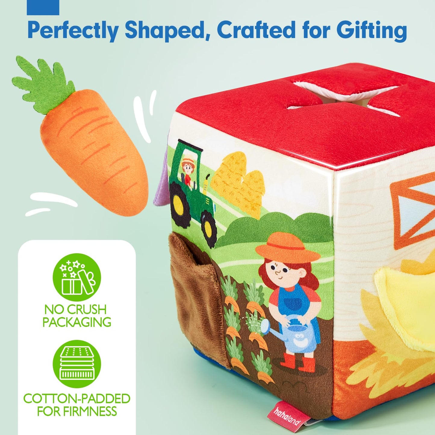 hahaland Baby Toys 6-12 Months - 13Pcs Surprise Developmental Box with Stuffed Farm Animals, Rattle, Crinkle Tissue, Squeaker, Mirror, Soft Activity Sensory Toy Montessori Toy for Babies