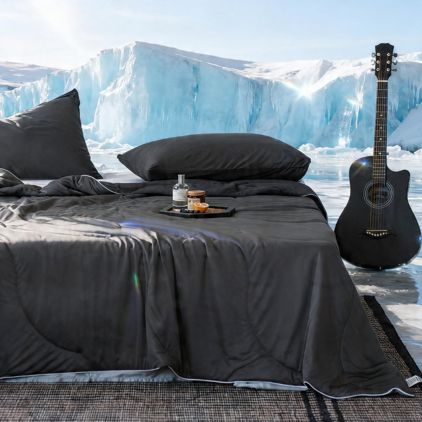 DOWNCOOL Cooling Comforter Queen Size, Lightweight Blanket for Hot Sleepers with Cooling Pillowcases, 3-Piece Bedding Set for Night Sweats & Moisture-Wicking Quick-Dry Fabric, Grey 90″x90″