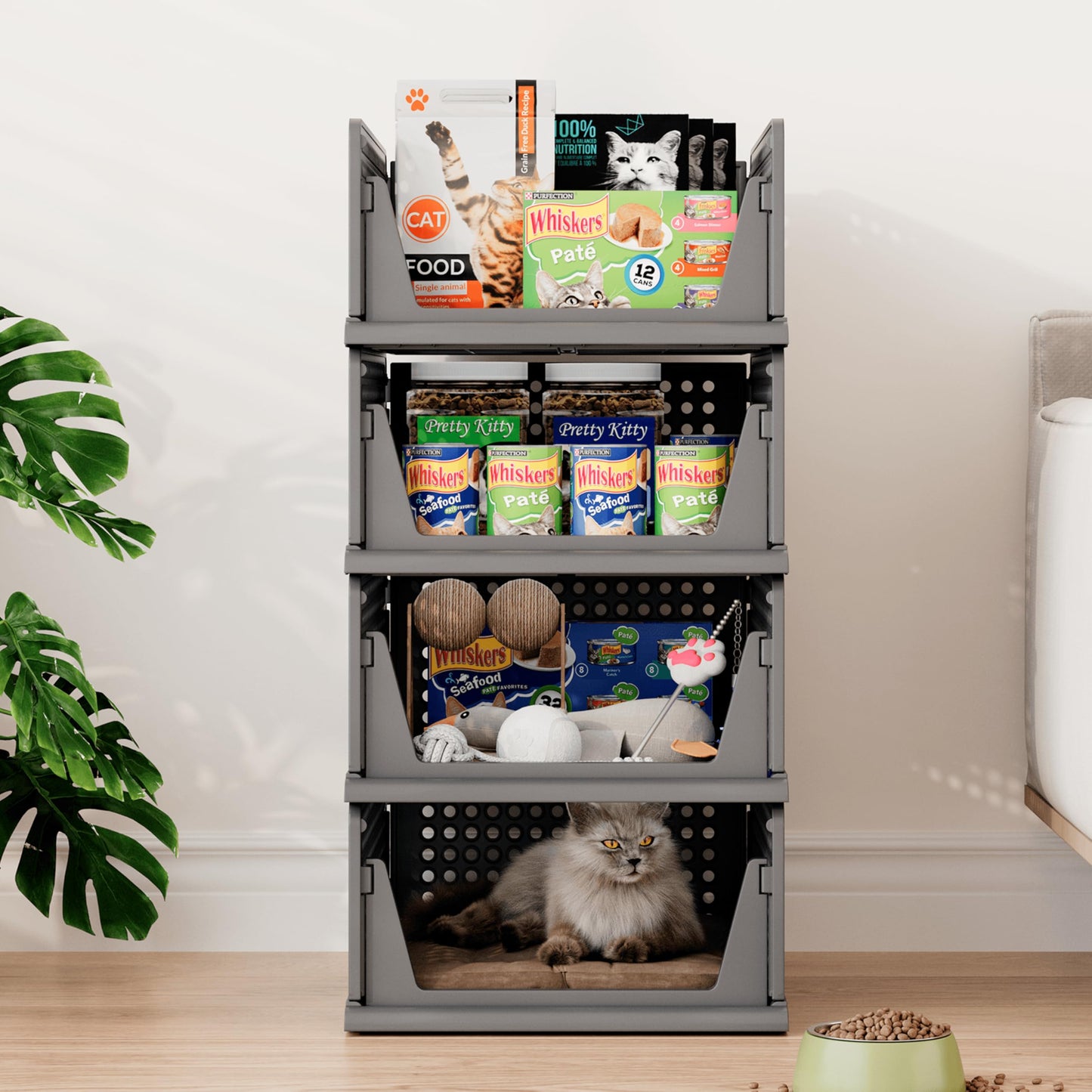 Pinkpum 6 Pack Black Closet Organizers and Storage Plastic Stackable Storage Bins, Morden Foldable Drawer Shelf Storage Container for Wardrobe Kitchen Bathroom Dorm