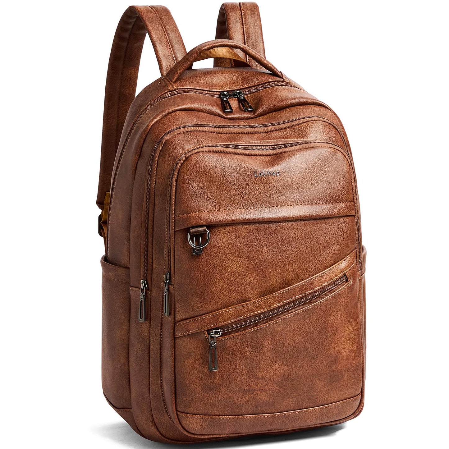 LATMAP 43L Backpack for Women Men - Vegan Leather Backpack Purse Travel Carry-on Bag College Bookbag Work fits 17" Laptop, Brown