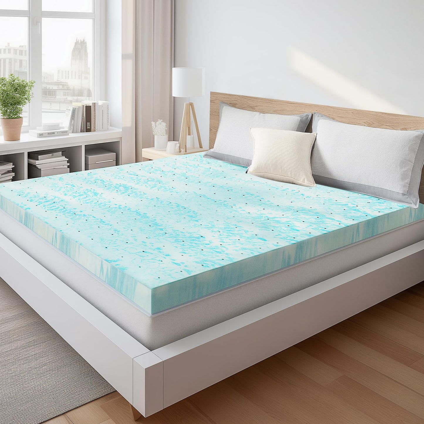 Sweetcrispy Mattress Topper Full, 4 Inch Thick Memory Foam Gel Infused Cooling Toppers Pad for Full Size Bed, Sleeper Sofa, RV, Camper, CertiPUR US Certified, Ventilated and Breathable, Blue