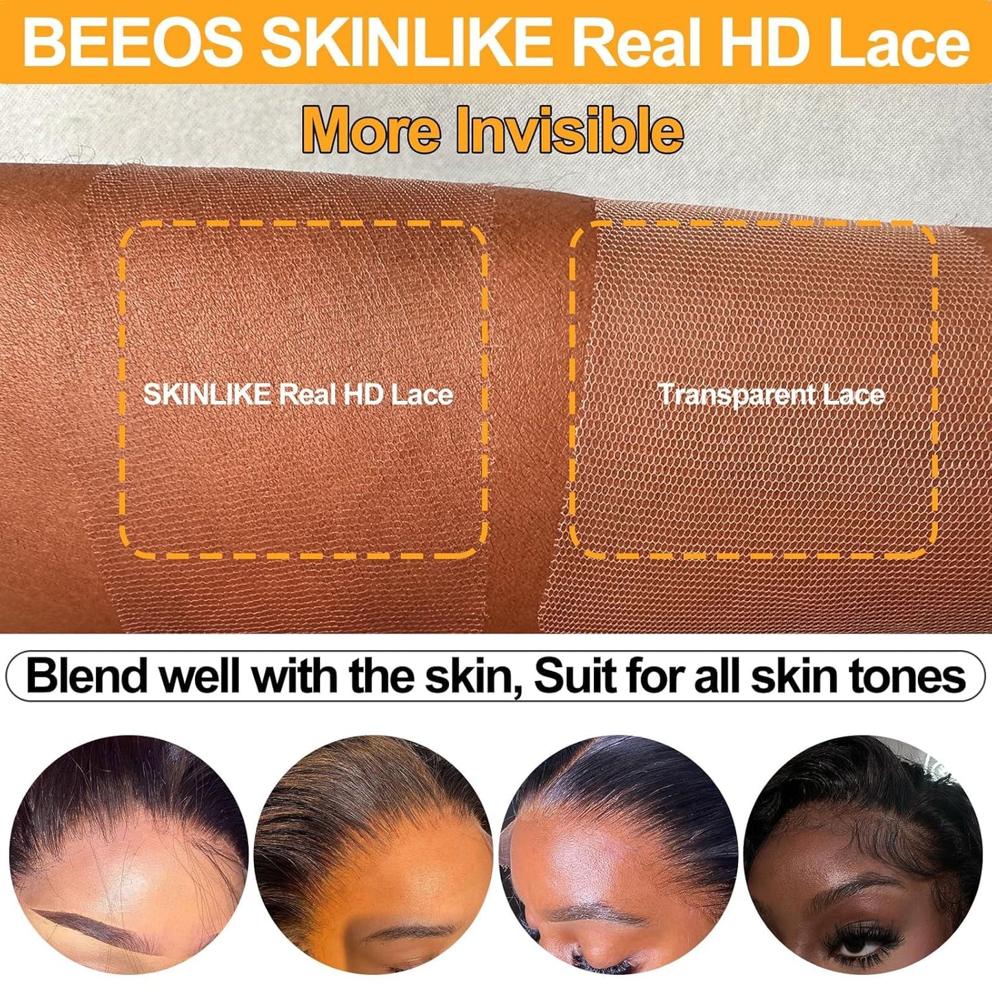 BEEOS 2x6 Skinlike Real HD Lace Closure Only, 0.10mm Ultra-thin Invisible Lace Pre Plucked Hairline Straight Human Hair Closure Bleached Knots 16 Inch