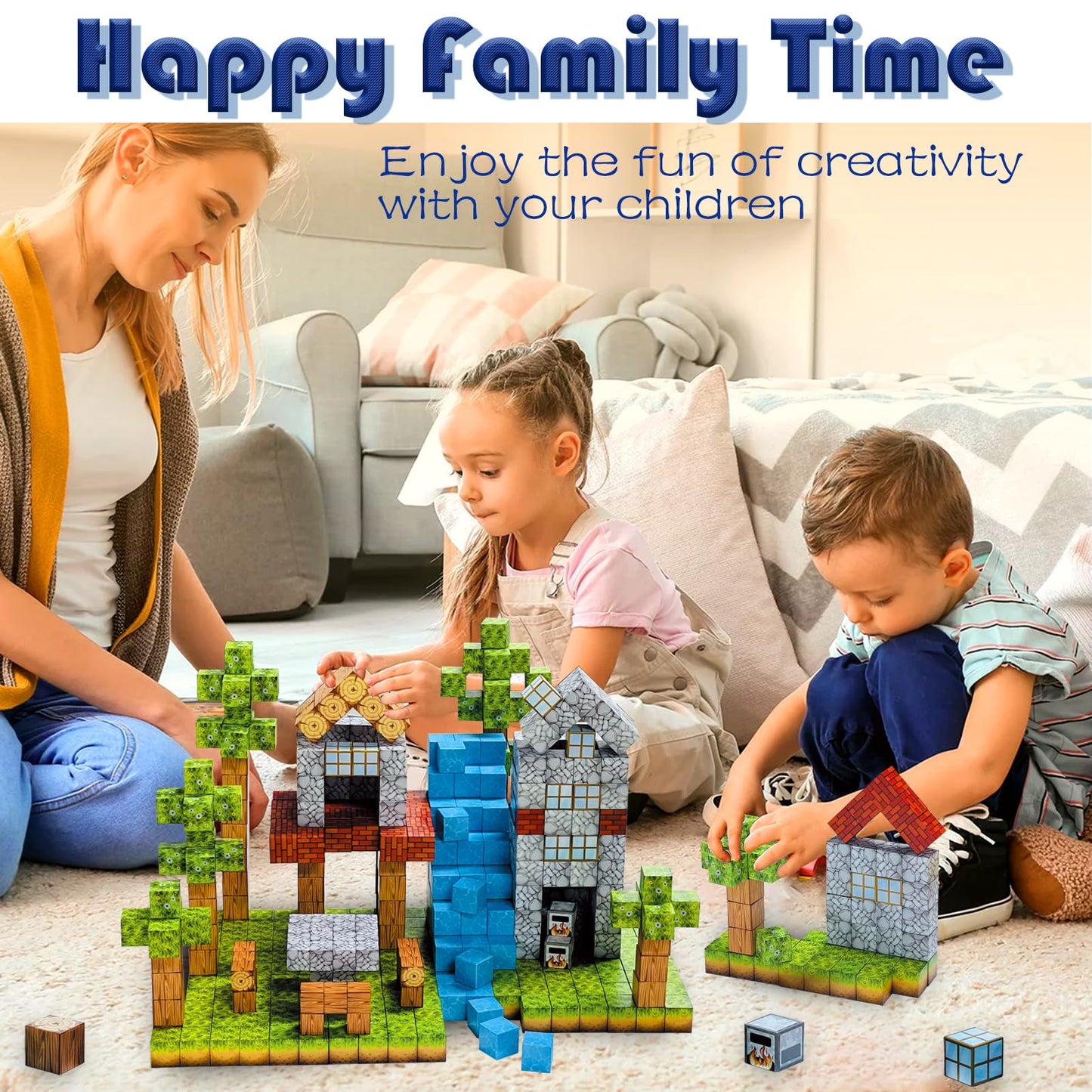 Magnetic Blocks-Build Mine Magnet World Sets,106Pcs Magnetic Tiles for Boys Girls Age 3-5 4-8 ,2.5CM Montessori Sensory Fidget Cubes Construction Toys for Kids 5-7,Kids Games Gift for 6-12 Years Old