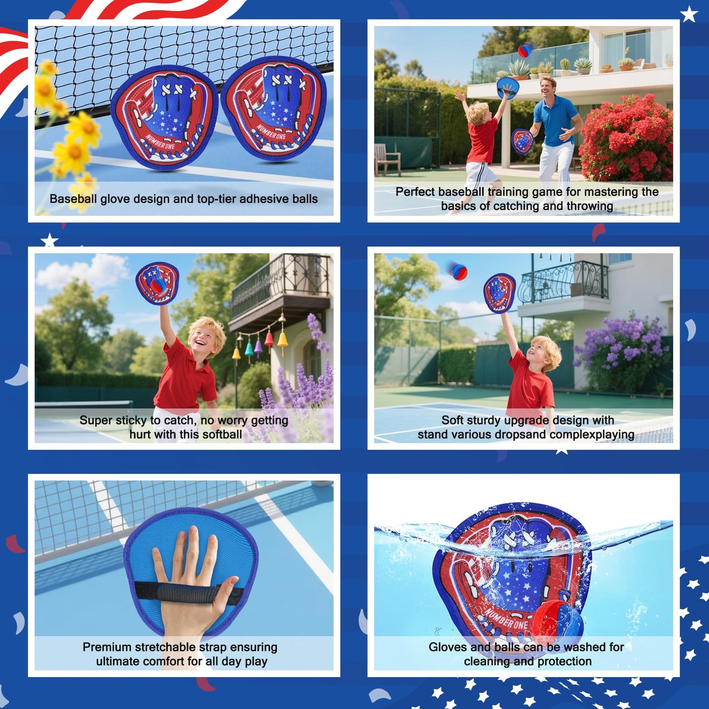 Toss and Catch Velcro Ball Set,Toddler Outdoor Games Toys for Kids Ages 3 4 5 6 7 8 9 10 11 12 Year Old, Baseballs Games for Beach Pool Yard, Birthday Gifts for Boys Girls Teens (Red)
