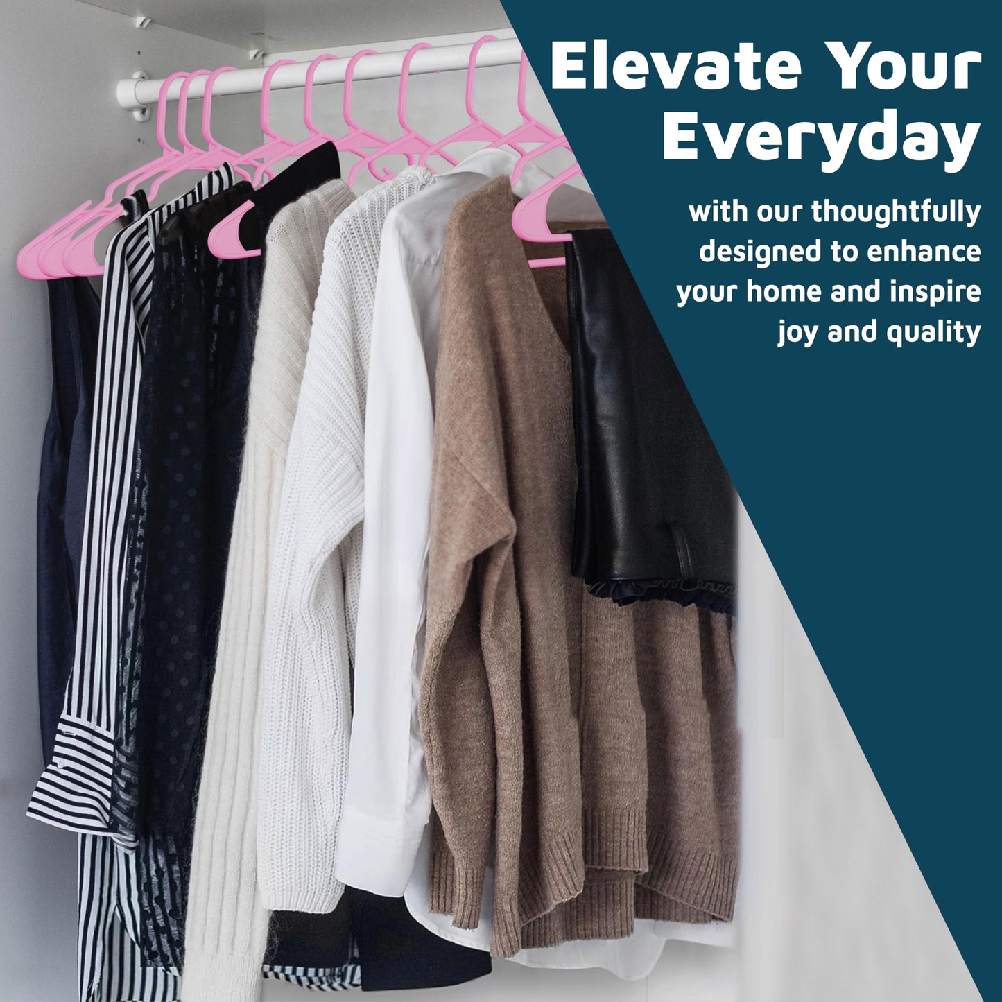 Lifemaster Plastic Clothes Hangers – Heavy Duty Hanger Set, for Organizing Clothes, Dresses, and Coat, Holds Up to 5 lbs, Space-Saving Hangers with Non-Slip Shoulder Grooves, Pack of 100, Pink