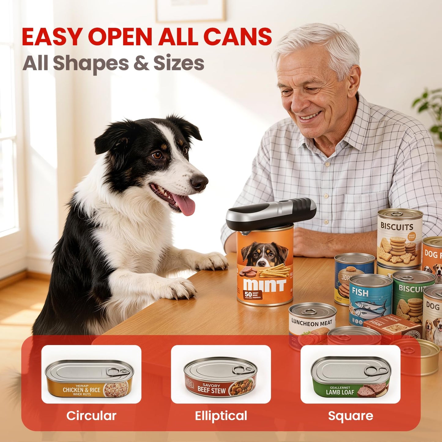 Electric Can Opener One Touch Automatic Can Opener for Seniors, Rechargeable Smooth Edge Can Opener with Magnetic Cover Catch, Food Safe Kitchen Gadget for Arthritis Hands