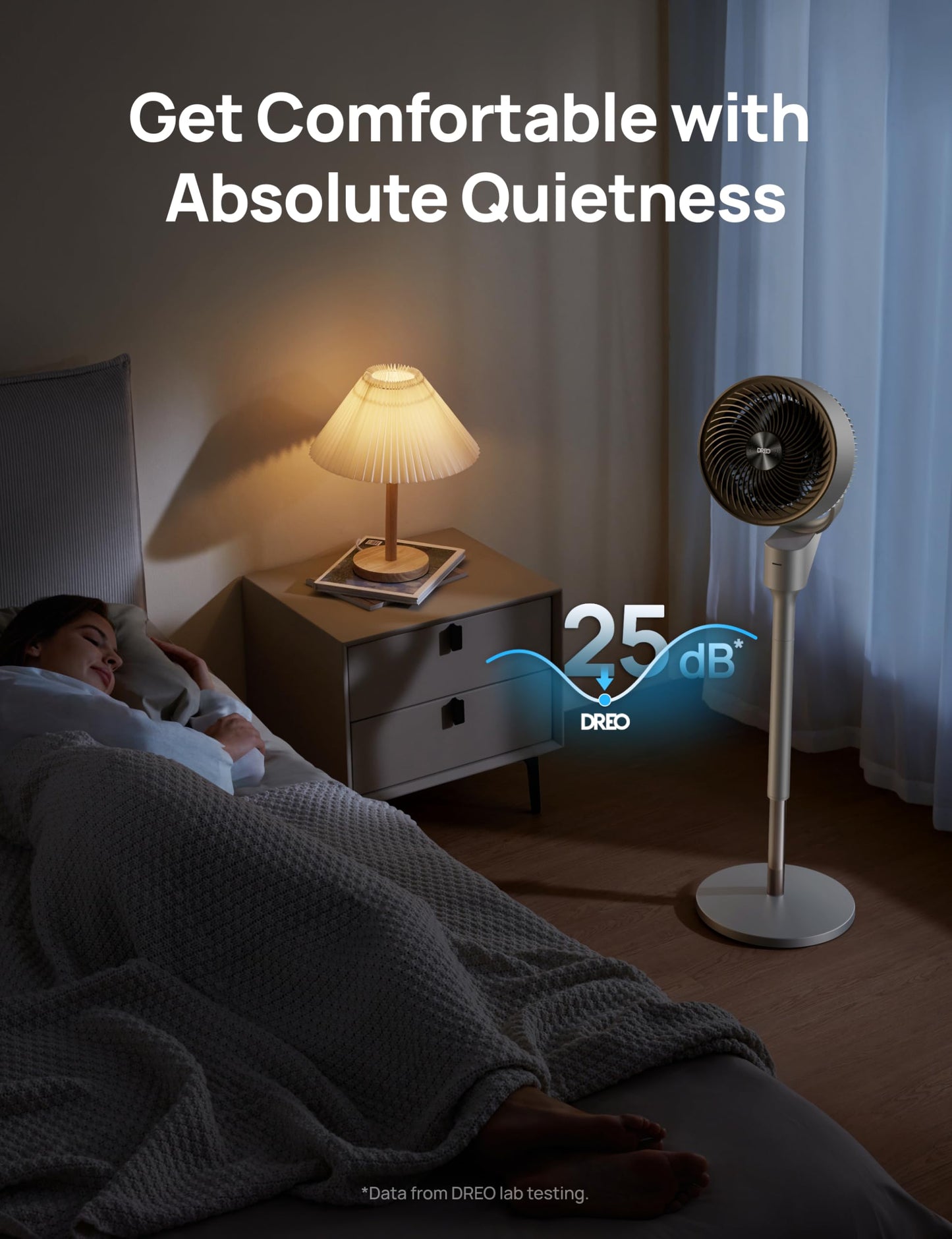 Dreo Fan for Bedroom, 80° Oscillating Standing Fan, 25dB Quiet, 80ft Pedestal Fans for Home Office, 90° Manual Vertical, 3 Speeds, Remote, 34-41" Adjustable Height, Air Circulator
