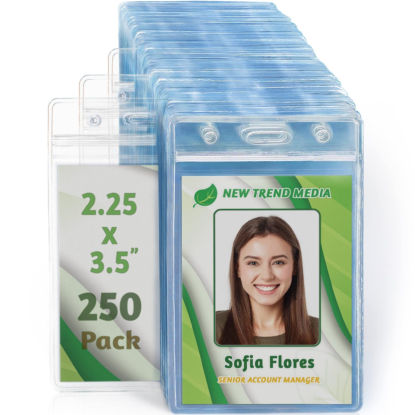 EcoEarth Vertical ID Badge Holder with Soft Edge (Sealable 2.25x3.5 inch Premium Bulk 250 Pack) ID Holder, ID Card Holder Bulk, Name Badge Holder, Name Tag, Plastic Badge Holder, Badge Protector