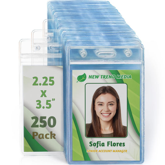 EcoEarth Vertical ID Badge Holder with Soft Edge (Sealable 2.25x3.5 inch Premium Bulk 250 Pack) ID Holder, ID Card Holder Bulk, Name Badge Holder, Name Tag, Plastic Badge Holder, Badge Protector